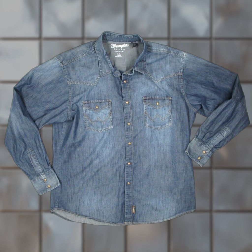 Wrangler VINTAGE Wrangler Shirt Men 2XL Blue Denim Button Up Pearl Snaps Yoke Premium Size US XXL / EU 58 / 5 - 1 Thumbnail