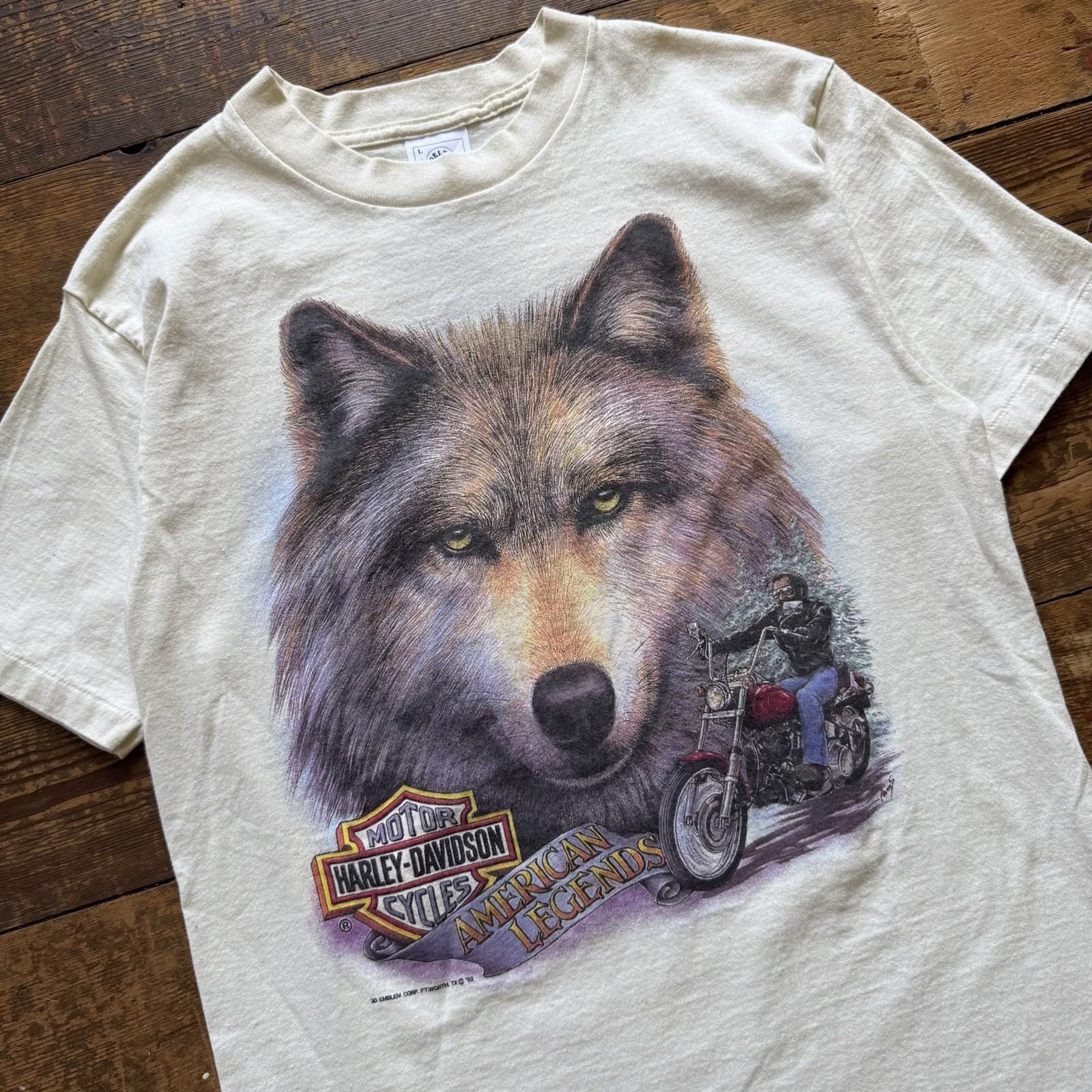 Harley Davidson 1992 Vintage 3D Emblem Harley Davidson wolf shirt Large Size US L / EU 52-54 / 3 - 2 Thumbnail