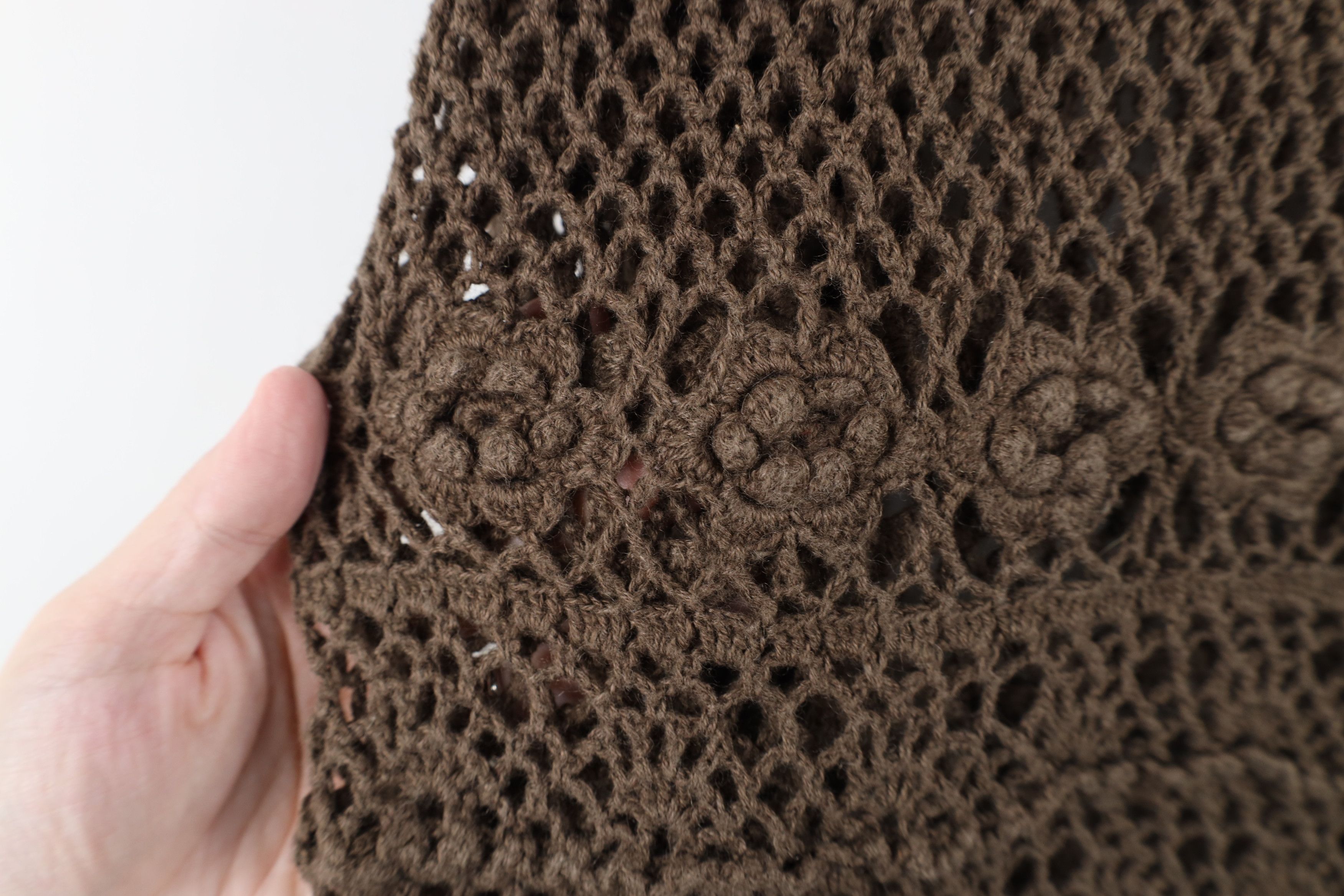 Vintage Vintage 90s Y2K Babydoll Crochet Knit Flower Sweater Brown Size M / US 6-8 / IT 42-44 - 4 Thumbnail