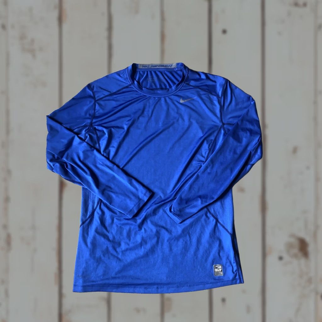 Nike Nike Pro Combat Shirt Mens Large Blue Dri-Fit Fitted Long Sleeve Gym Training Crew Neck Logo Size US L / EU 52-54 / 3 - 1 Thumbnail