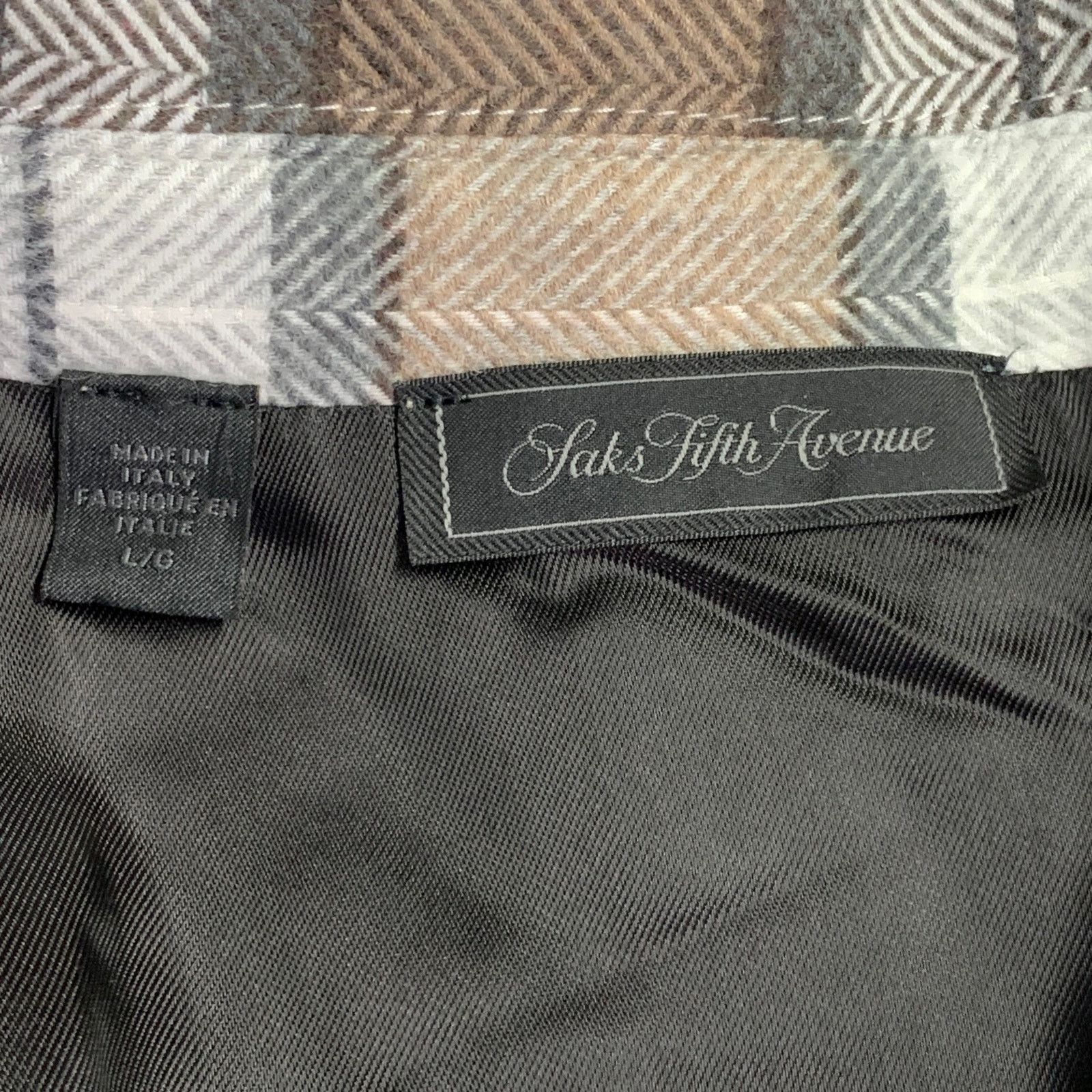 Saks Fifth Avenue Size L Brown Grey Cream Plaid Cotton Shirt Jacket Size US L / EU 52-54 / 3 - 4 Thumbnail
