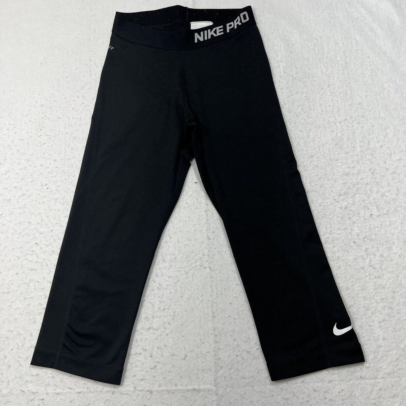 Nike Nike Pro Dri Fit Capri Black & White Leggings Logo Pants