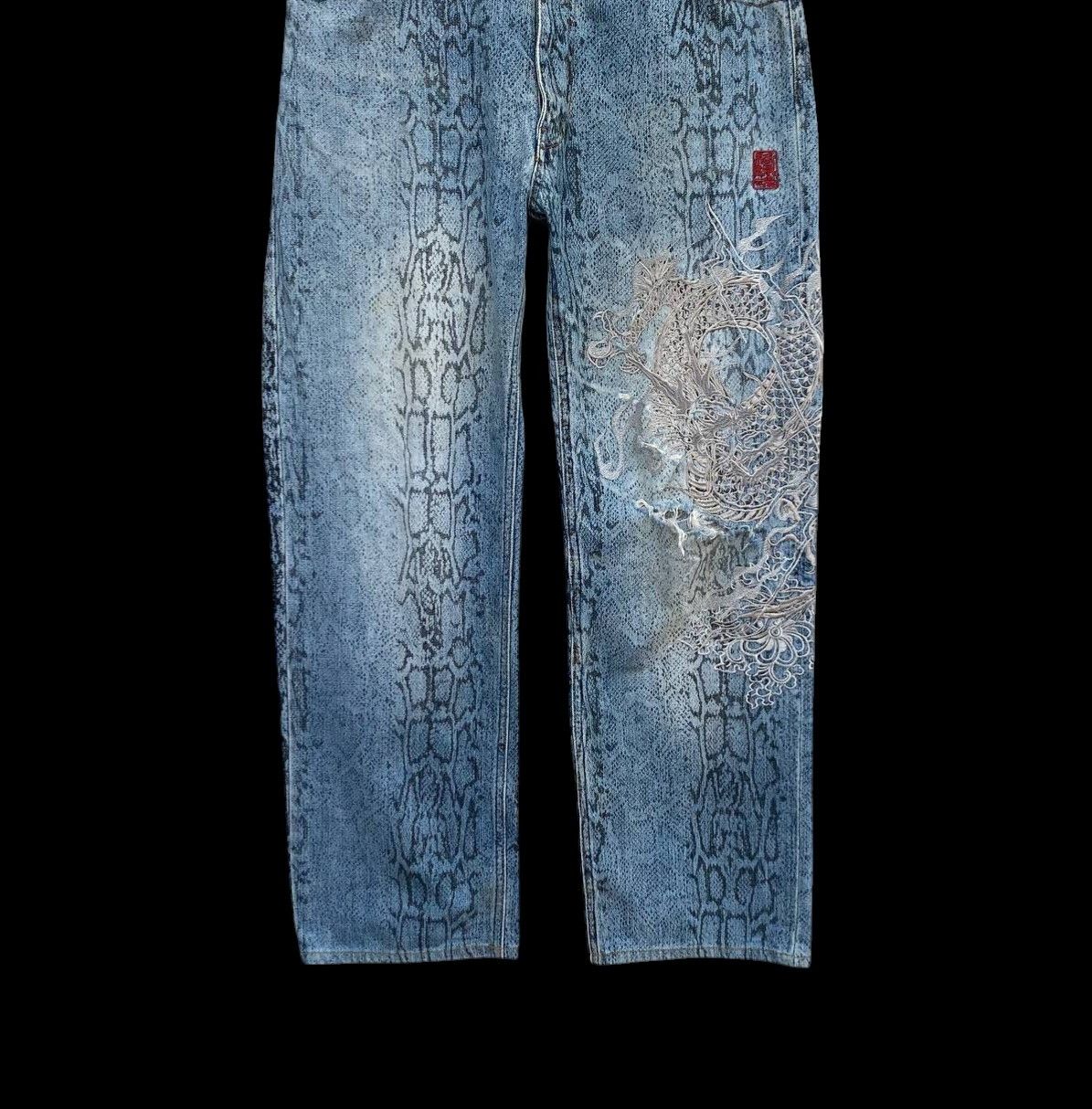 Karakuri Tamashii Distressed Karakuri Tamashii Snakeskin Dragon Embroidered Size US 33 - 4 Thumbnail