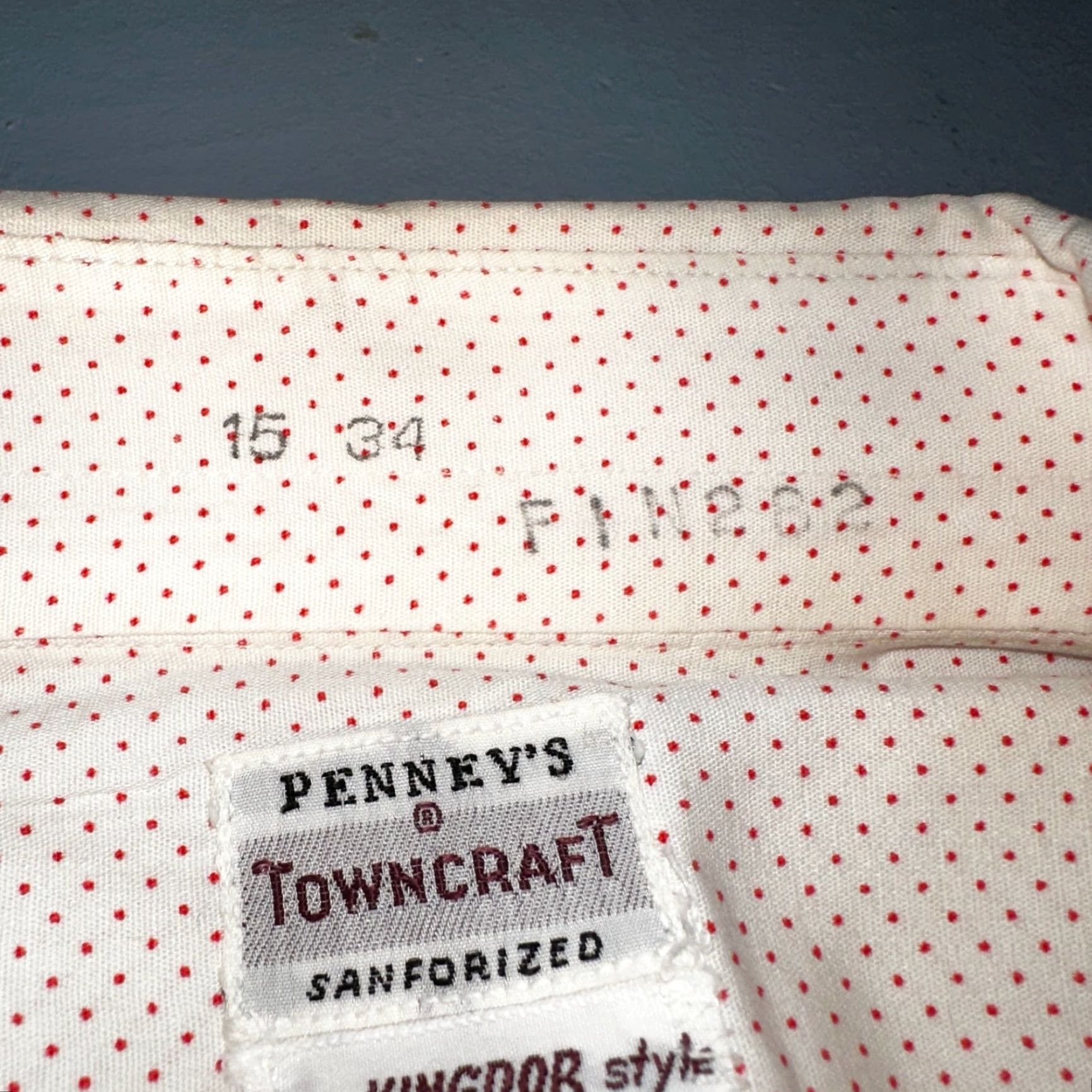 Vintage VINTAGE 1950s Penney's Towncraft Button-Front Dress Shirt Large Blue Polka Dot Mens Size 42R - 4 Thumbnail