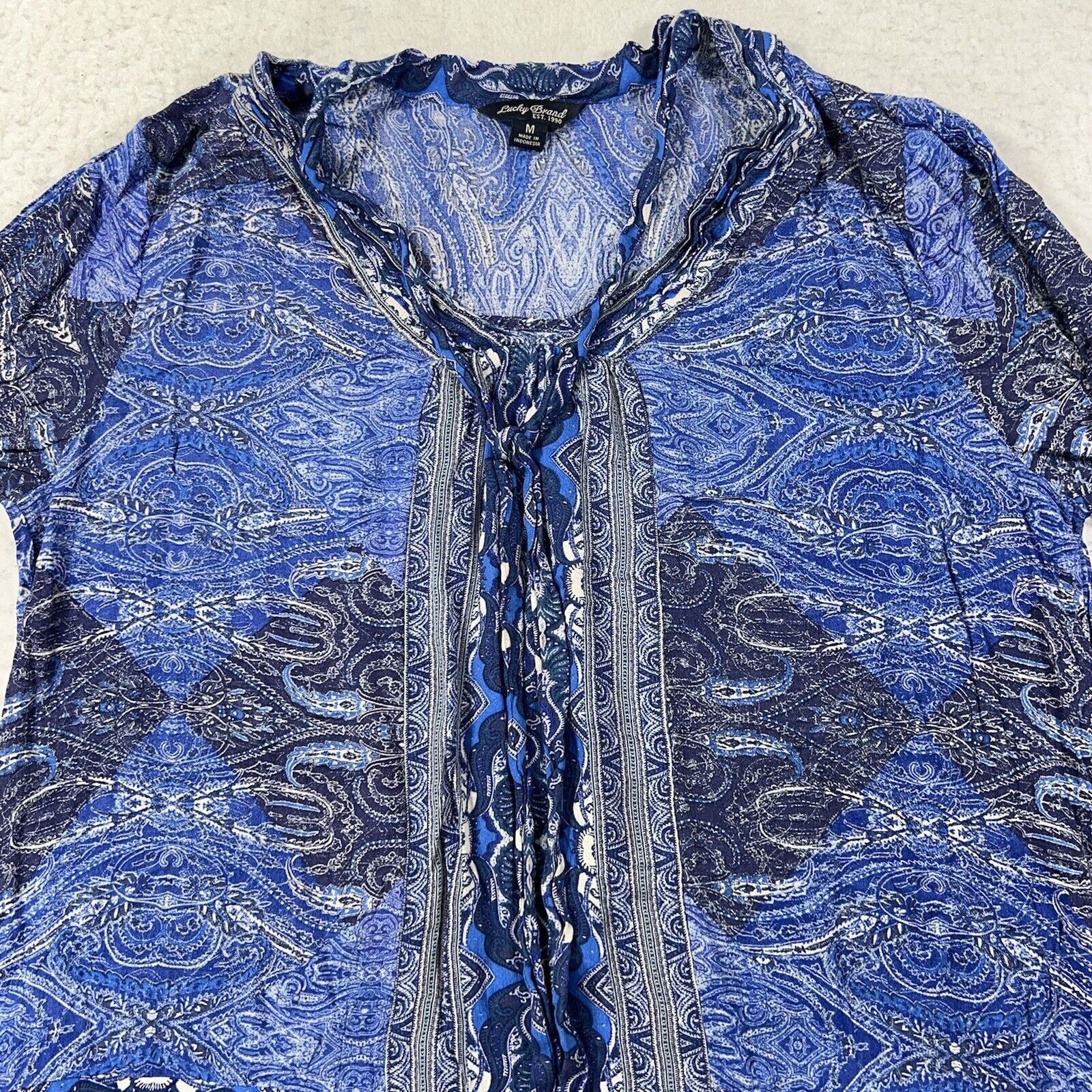 Lucky Brand Lucky Brand Blue & White Blouse Lightweight Top Size M / US 6-8 / IT 42-44 - 2 Thumbnail