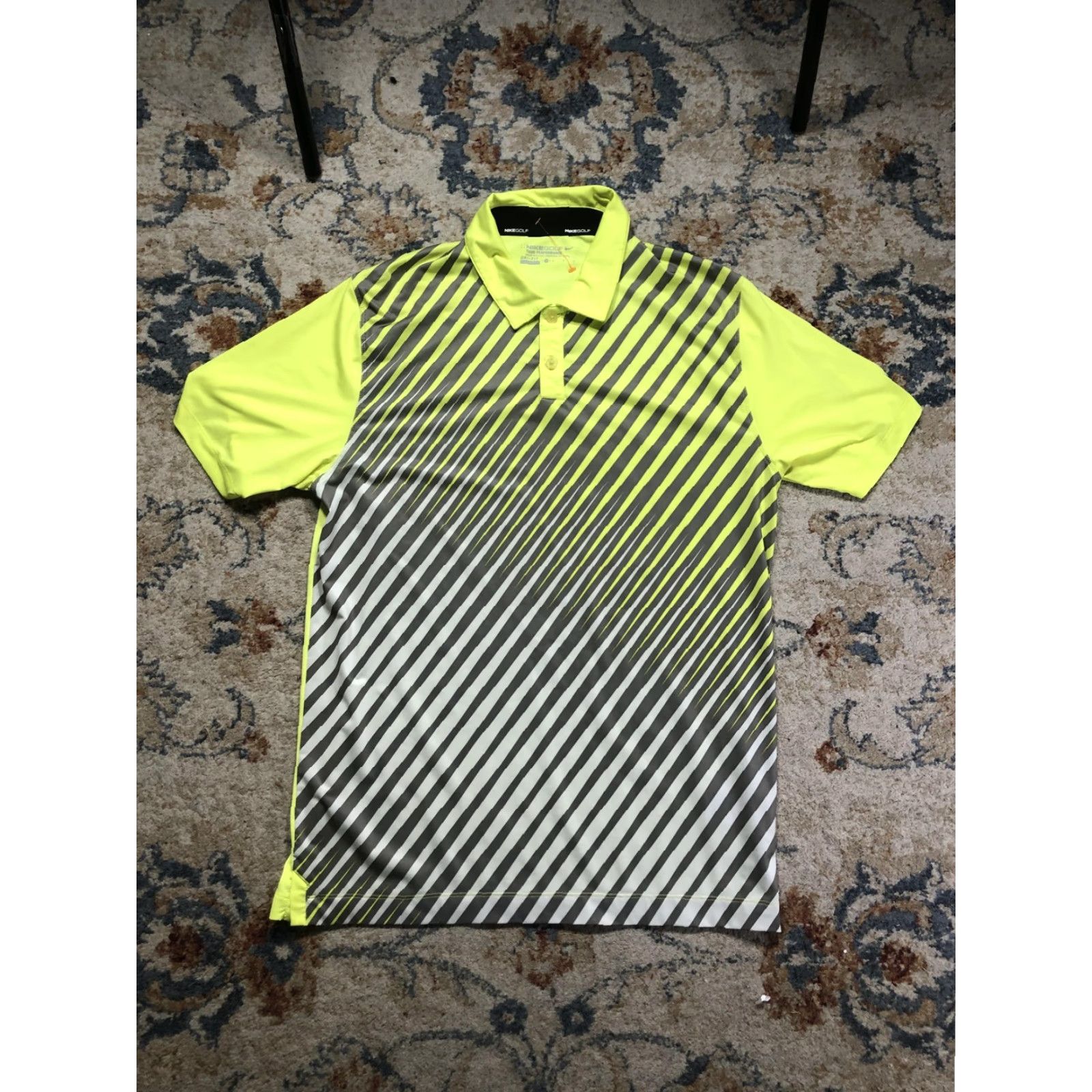 Nike Nike Golf Tour Performance Polo Shirt Mens M Yellow Stripe Dri-FIT Size US M / EU 48-50 / 2 - 2 Thumbnail