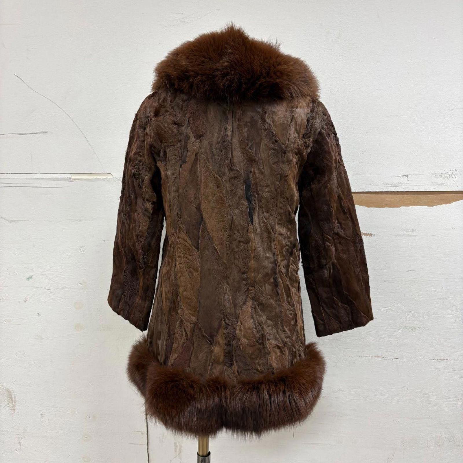 Other Vintage Paneled Brown Real Fox Fur Penny Lane Afghan Coat Size S / US 4 / IT 40 - 3 Thumbnail