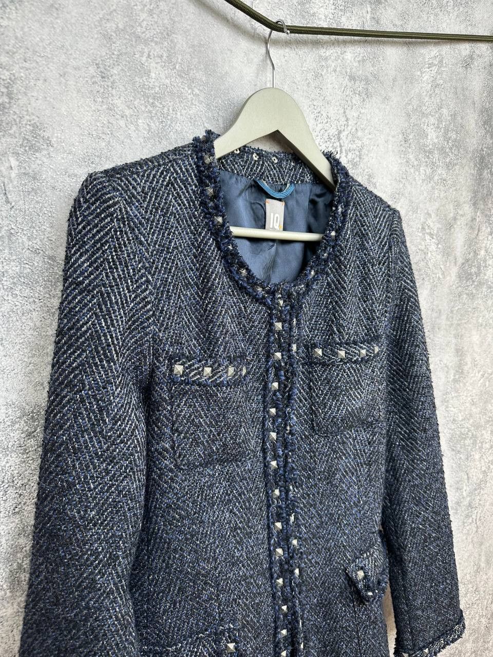 Other IQ+ Berlin Herringbone Tweed Jacket Coat Wool Fringe Trim Size M / US 6-8 / IT 42-44 - 3 Thumbnail