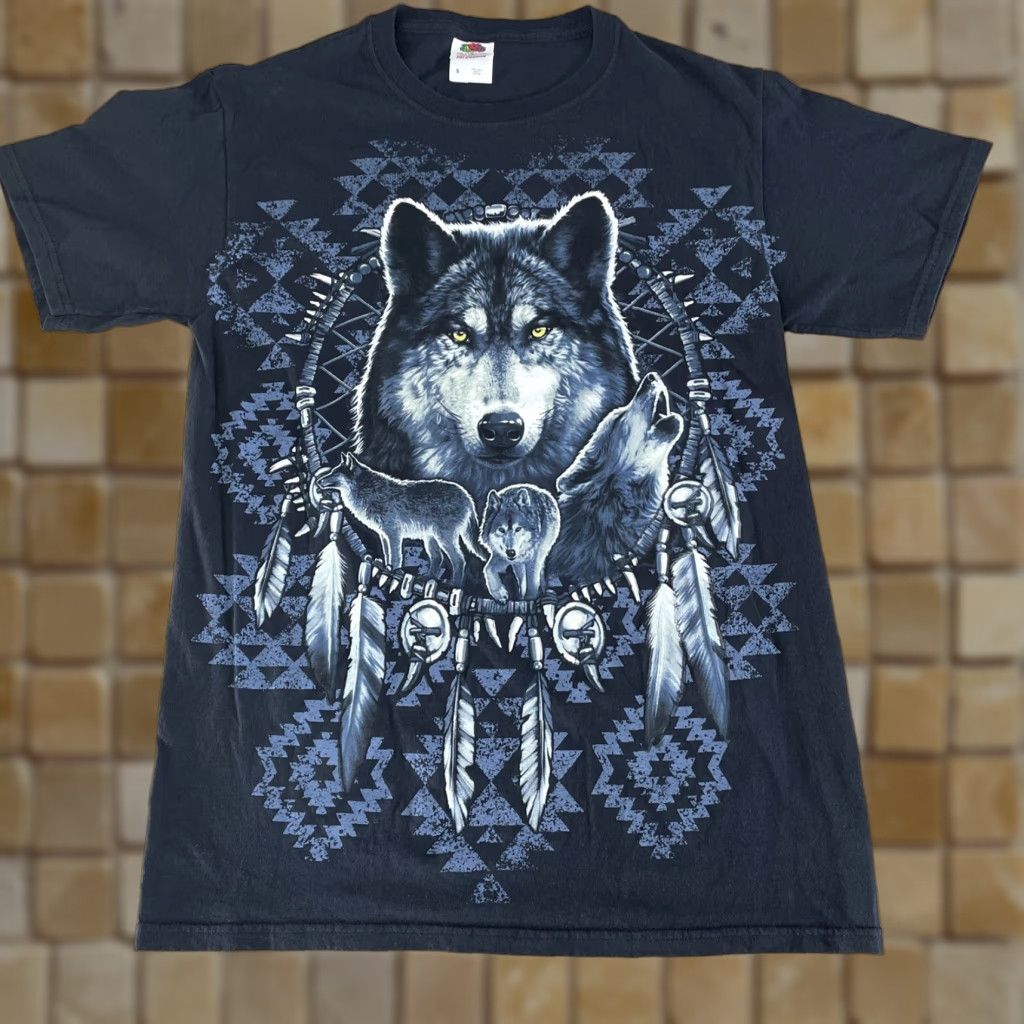 Vintage VINTAGE Wolf Brand T-Shirt Men Small Black Blue 90s Wolf Spirit Graphic Cotton Size US S / EU 44-46 / 1 - 1 Thumbnail