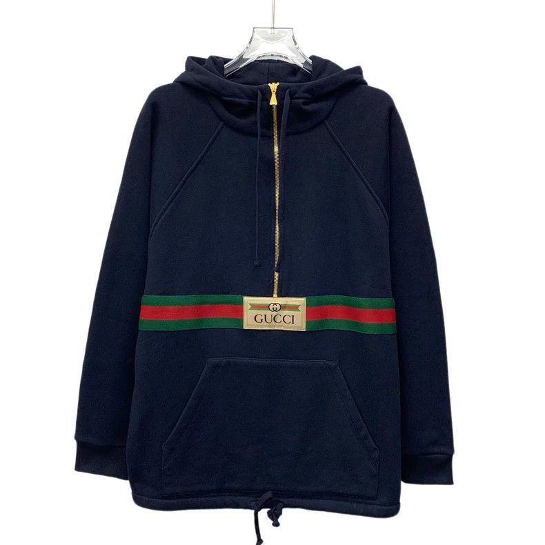 Gucci Gucci Dark blue striped woven cotton hooded half-zipper lo Size US S / EU 44-46 / 1 - 1 Thumbnail