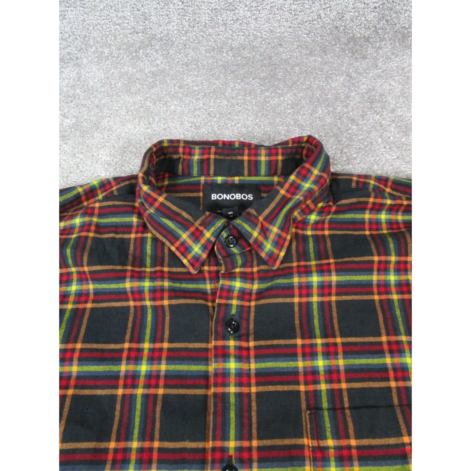 Bonobos Bonobos Shirt Mens XL Black Red Yellow Cotton Button Up Plaid Knit Slim Regular Button Up Size US XL / EU 56 / 4 - 2 Thumbnail