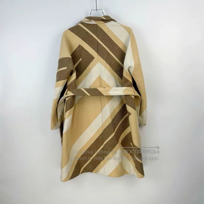 Hermes Beige Geometric Pattern Belted Wool Coat