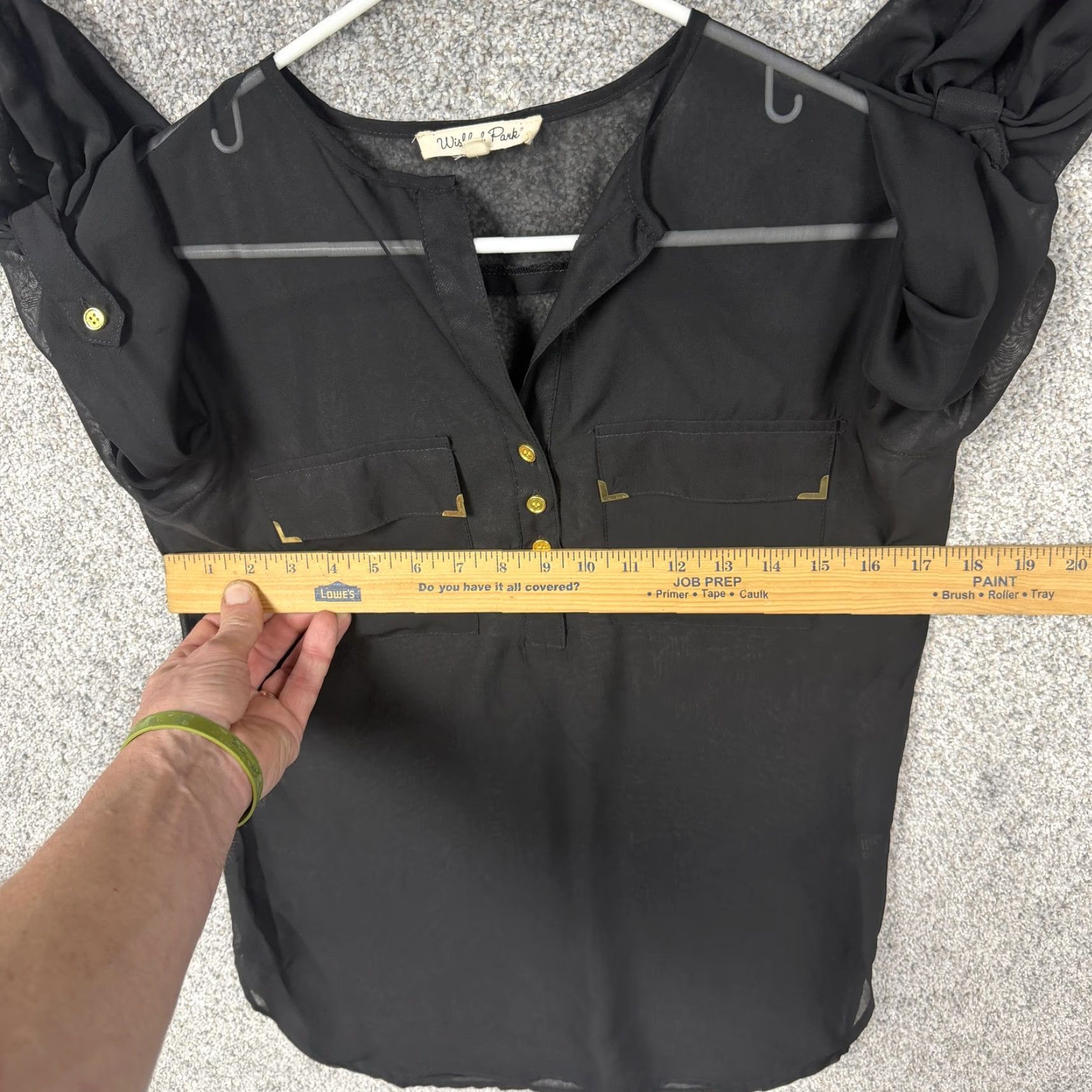Vintage Wishful Park Blouse Tunic Womens S Black Sheer Chiffon Henley Roll Tab Sleeve 3/4 Casual Boho Gothic Flowy Size S / US 4 / IT 40 - 4 Thumbnail