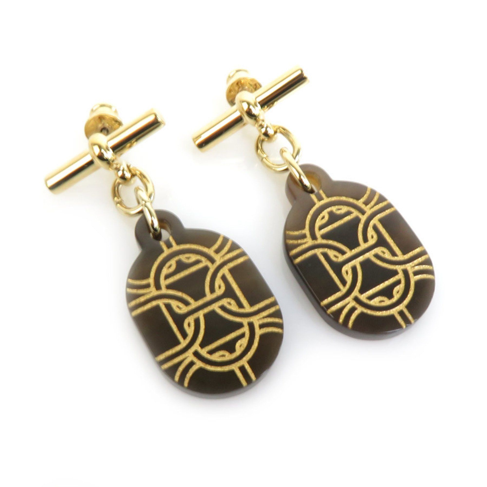 image of Hermes Earrings Chaine D'ancre Pm Buffalo Horn Brown Women's