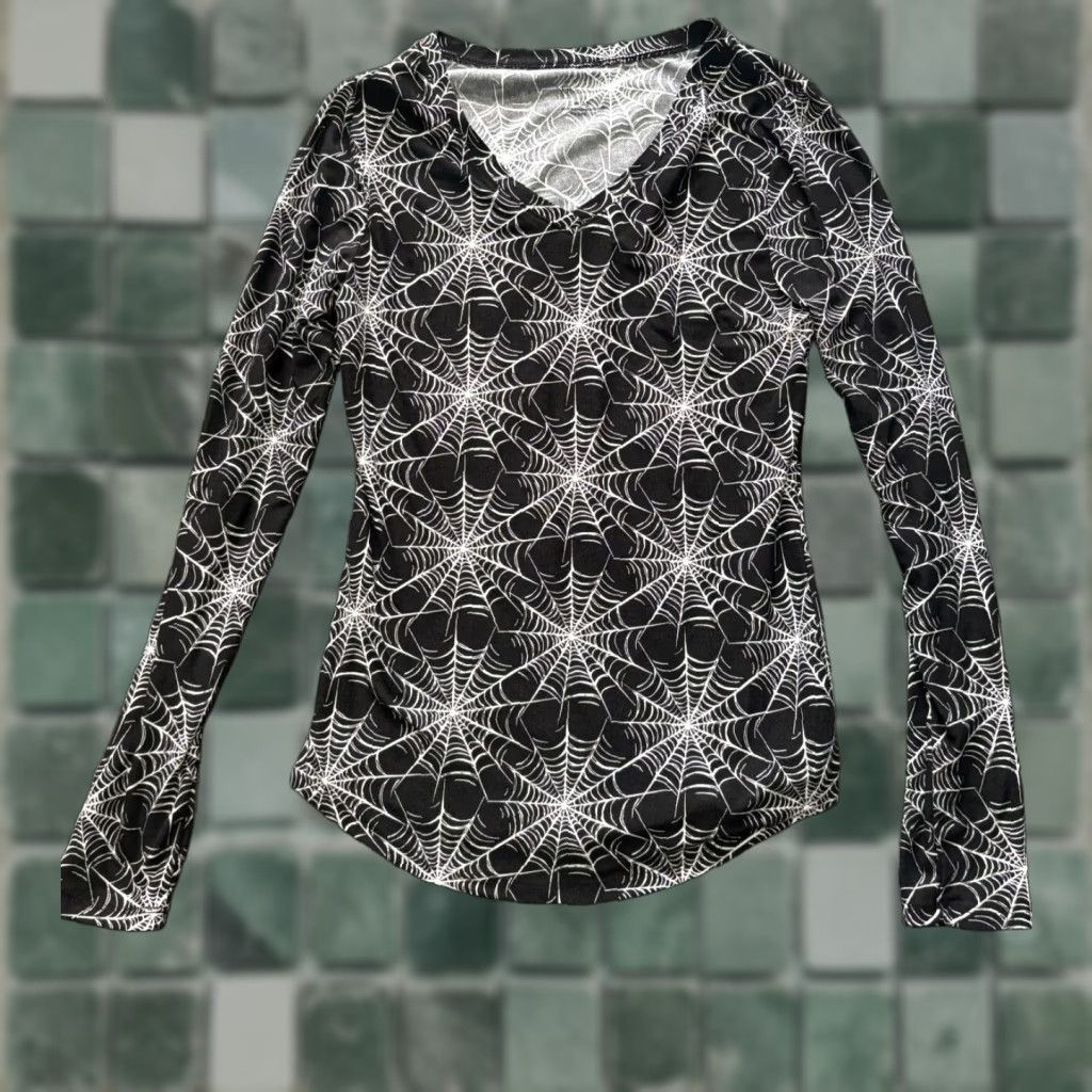 Vintage No Boundaries Blouse Women Medium Black Spider Web Top Long Sleeves Size M / US 6-8 / IT 42-44 - 1 Thumbnail