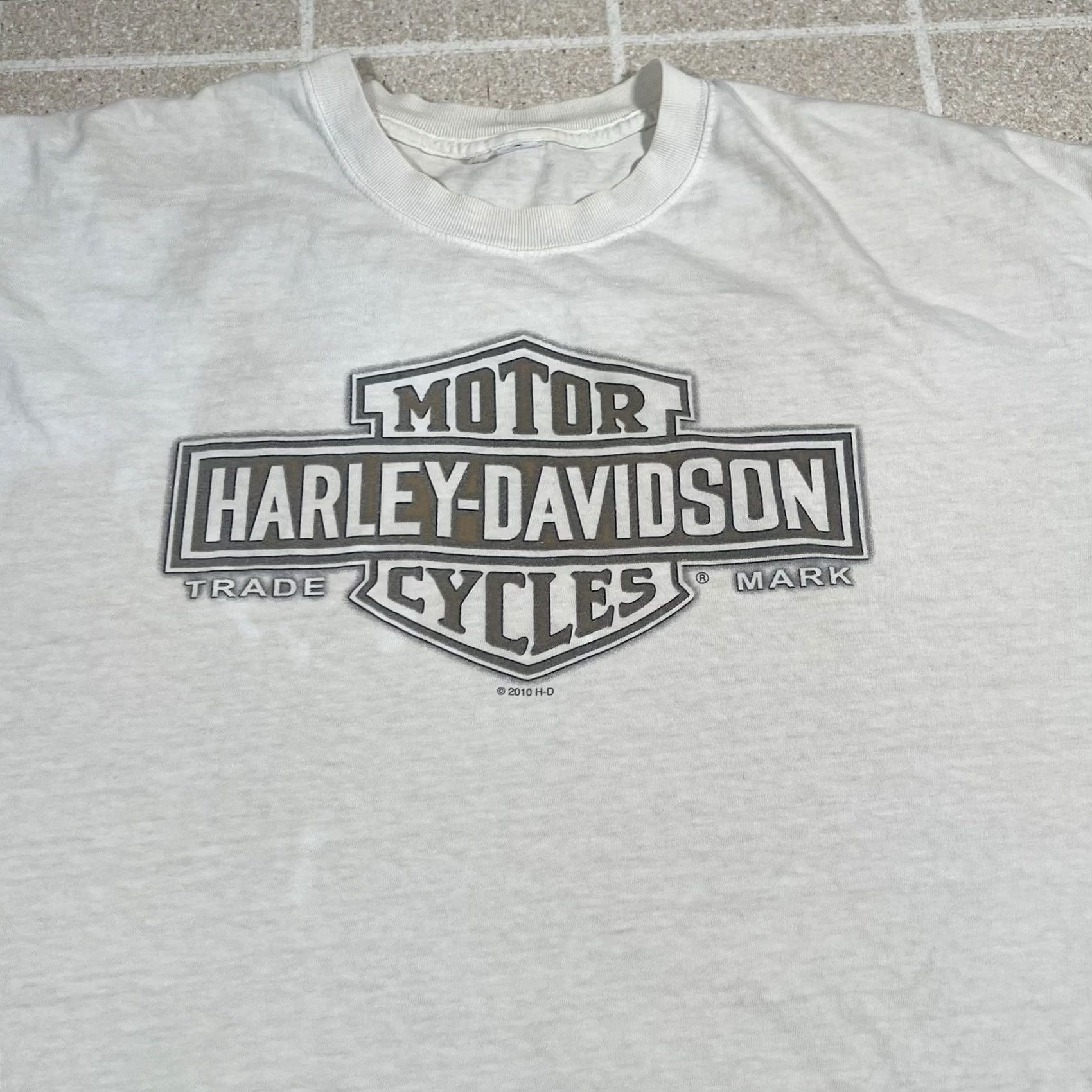 Harley Davidson Harley-Davidson Biker Logo T Shirt Tee Mens XL Beige Gowanda NY Double Sided Y2K Size US XL / EU 56 / 4 - 4 Thumbnail