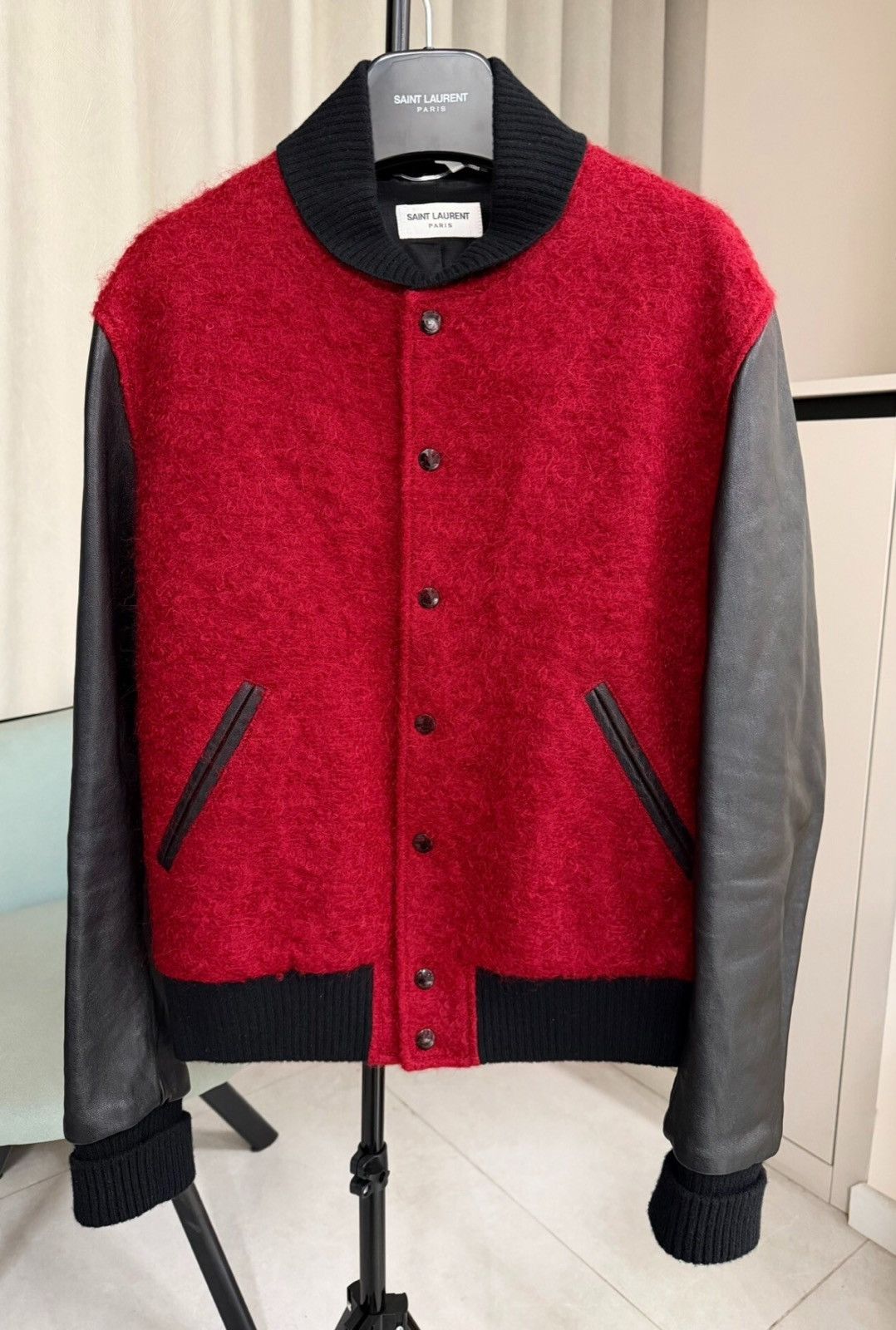 Saint Laurent Paris Saint Laurent SLP 18FW Black Red Teddy Varsity Jacket Size US S / EU 44-46 / 1 - 1 Thumbnail