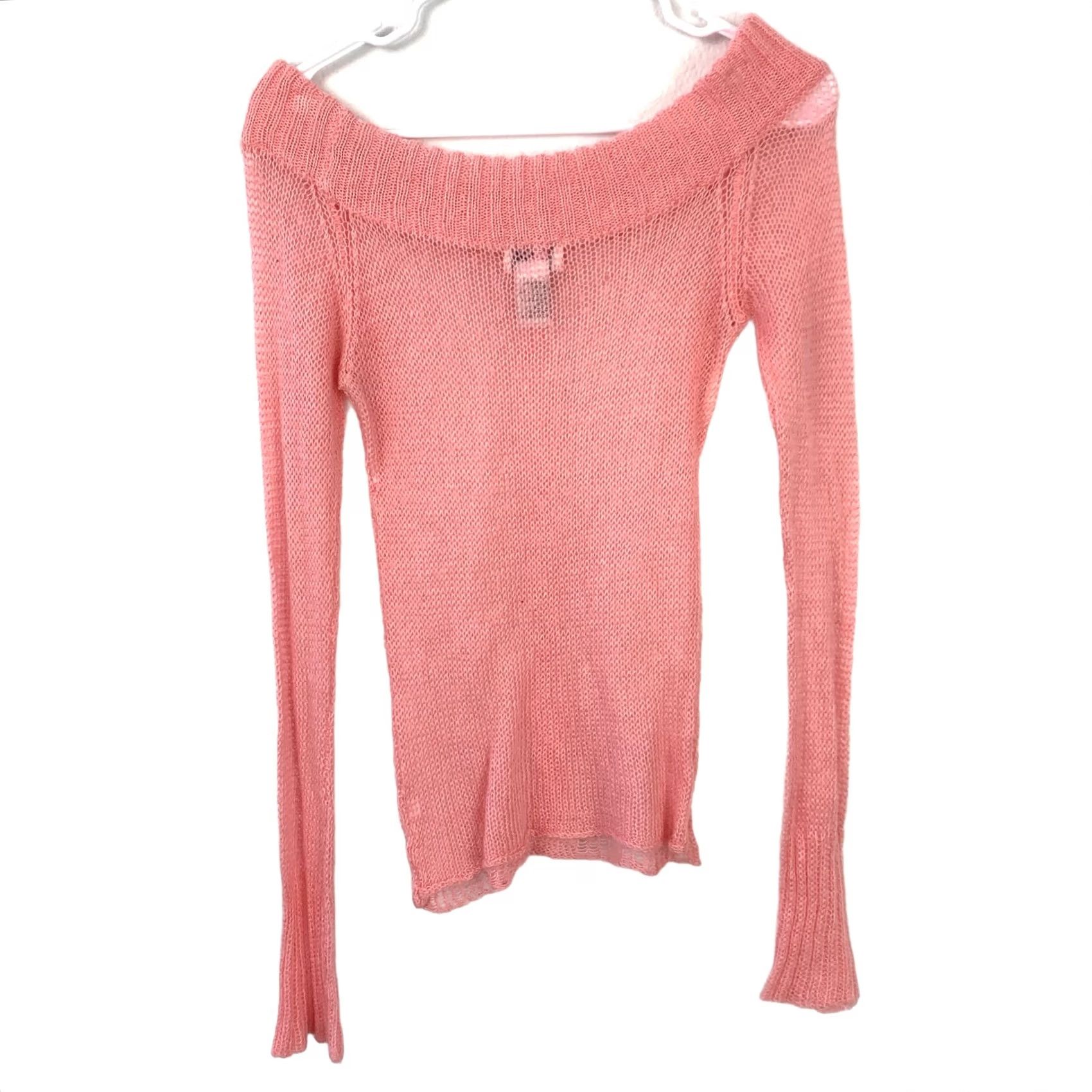 Vintage VINTAGE Pout Pink Mohair Blend Sheer Off Shoulder Cable Knit Sweater L Balletcore Y2K Womens Pullover Off the Shoulder Long Sleeve Bell Sleeve Size L / US 10 / IT 46 - 6 Thumbnail