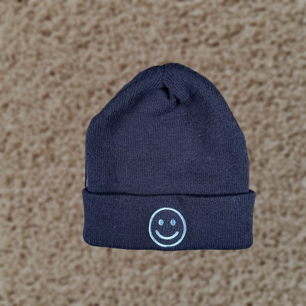 Vintage Capamerica Happy Face Beanie Toque Adult One Size Blue Knit Cotton Ski Hat Unisex Size ONE SIZE - 1 Thumbnail