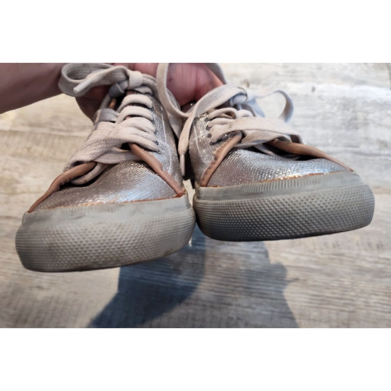 Frye Frye Women's Sneakers Low Top Lace Up Metallic Pewter Size 10M Athletic Walking Tennis School Size L / US 10 / IT 46 - 6 Thumbnail