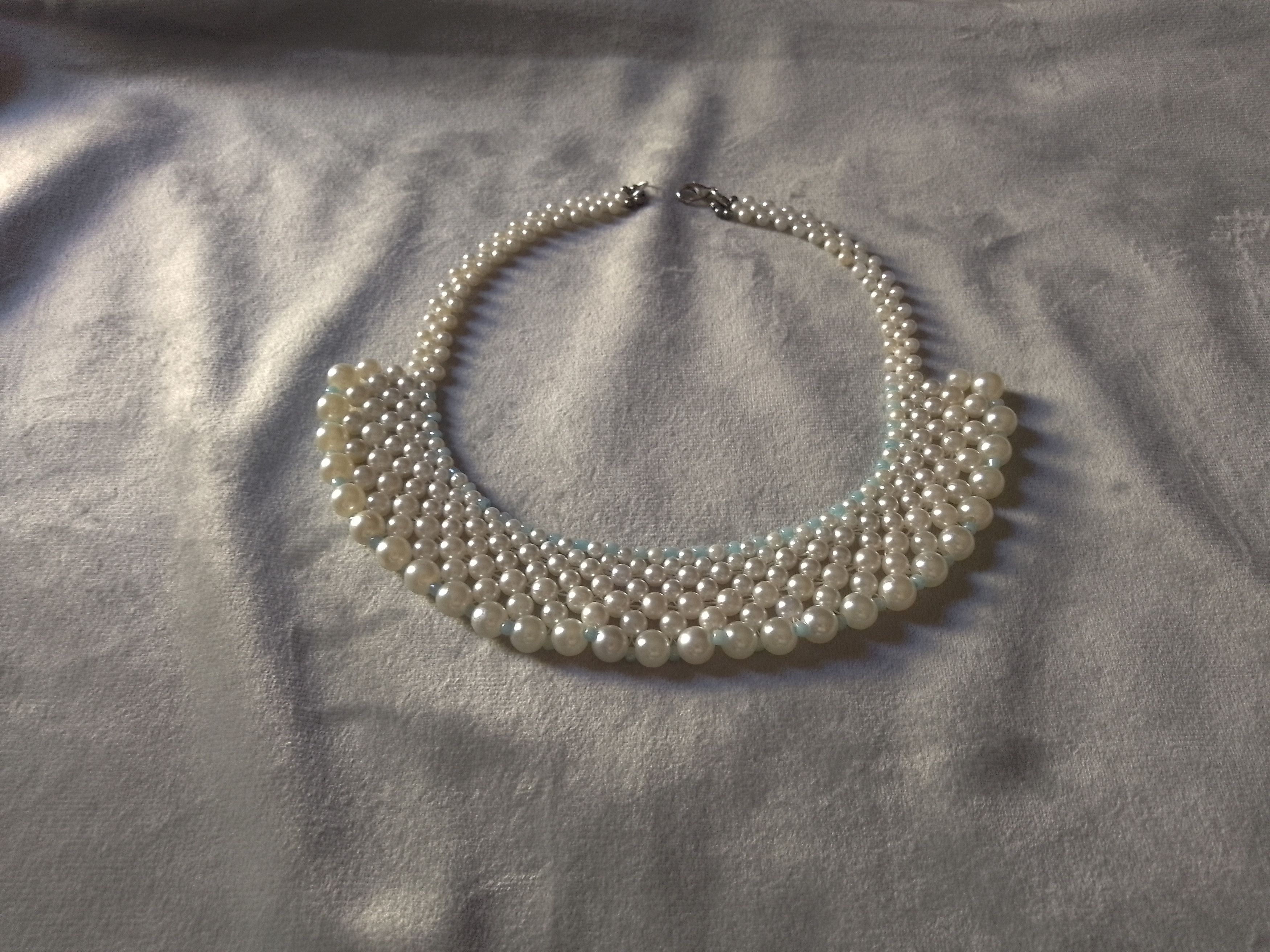 Handmade Necklace White Pearls Netted Elegant Wedding Size ONE SIZE - 1 Thumbnail