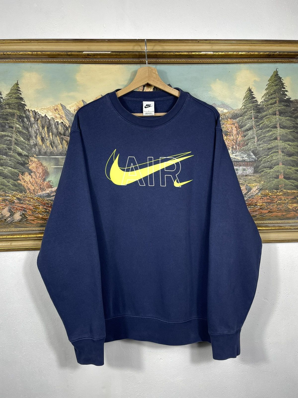Nike × Vintage Navy Crewneck Nike Loose Skate Hiphop Rap Center Swoosh Size US L / EU 52-54 / 3 - 1 Thumbnail