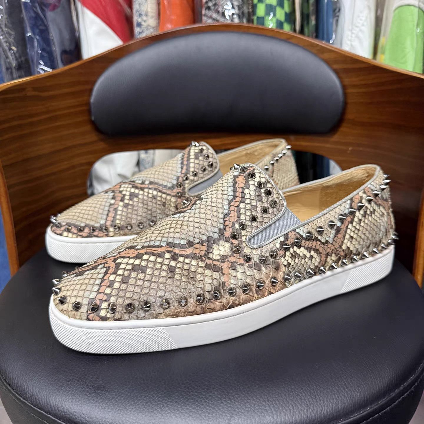 Christian Louboutin Christian Louboutin Snakeskin Studded Slip-On K15 Size US 11.5 / EU 44-45 - 1 Thumbnail
