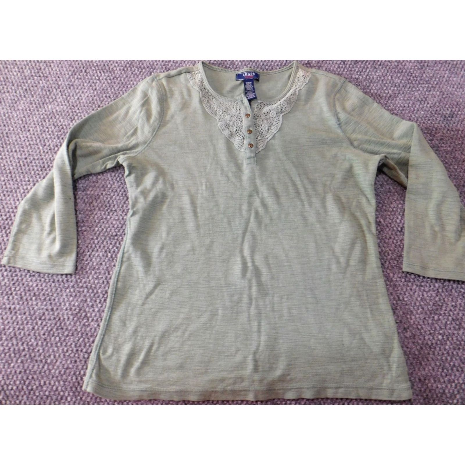 Chaps Chaps Blouse M Women Green Henley Button Casual Knit Cotton Long Sleeve Regular Classic Top Size M / US 6-8 / IT 42-44 - 3 Thumbnail