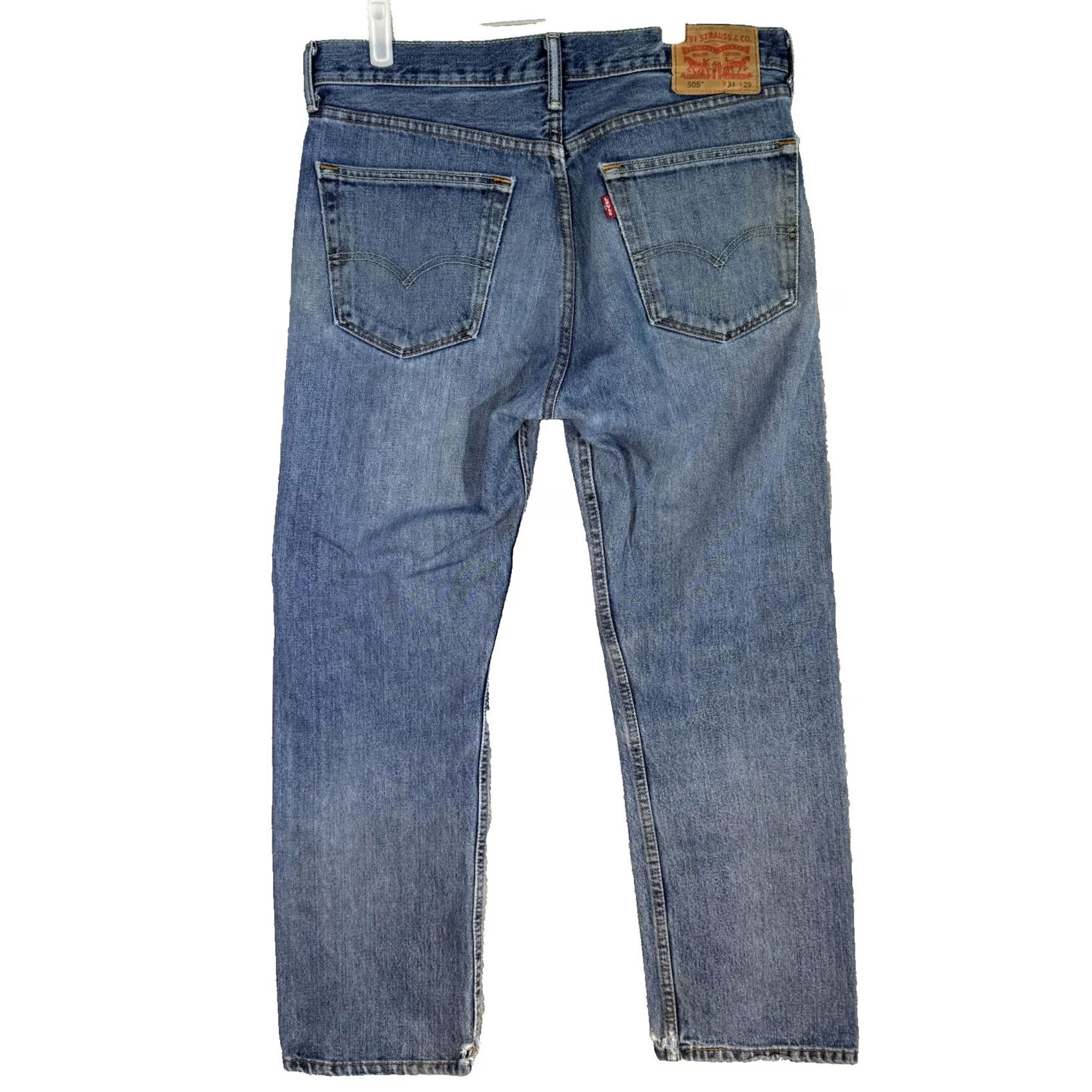 Levi's VINTAGE Levi's 505 Jeans Mens 34x29 Blue Denim Distressed Straight Leg Medium Wash Pants Size US 34 / EU 50 - 2 Thumbnail