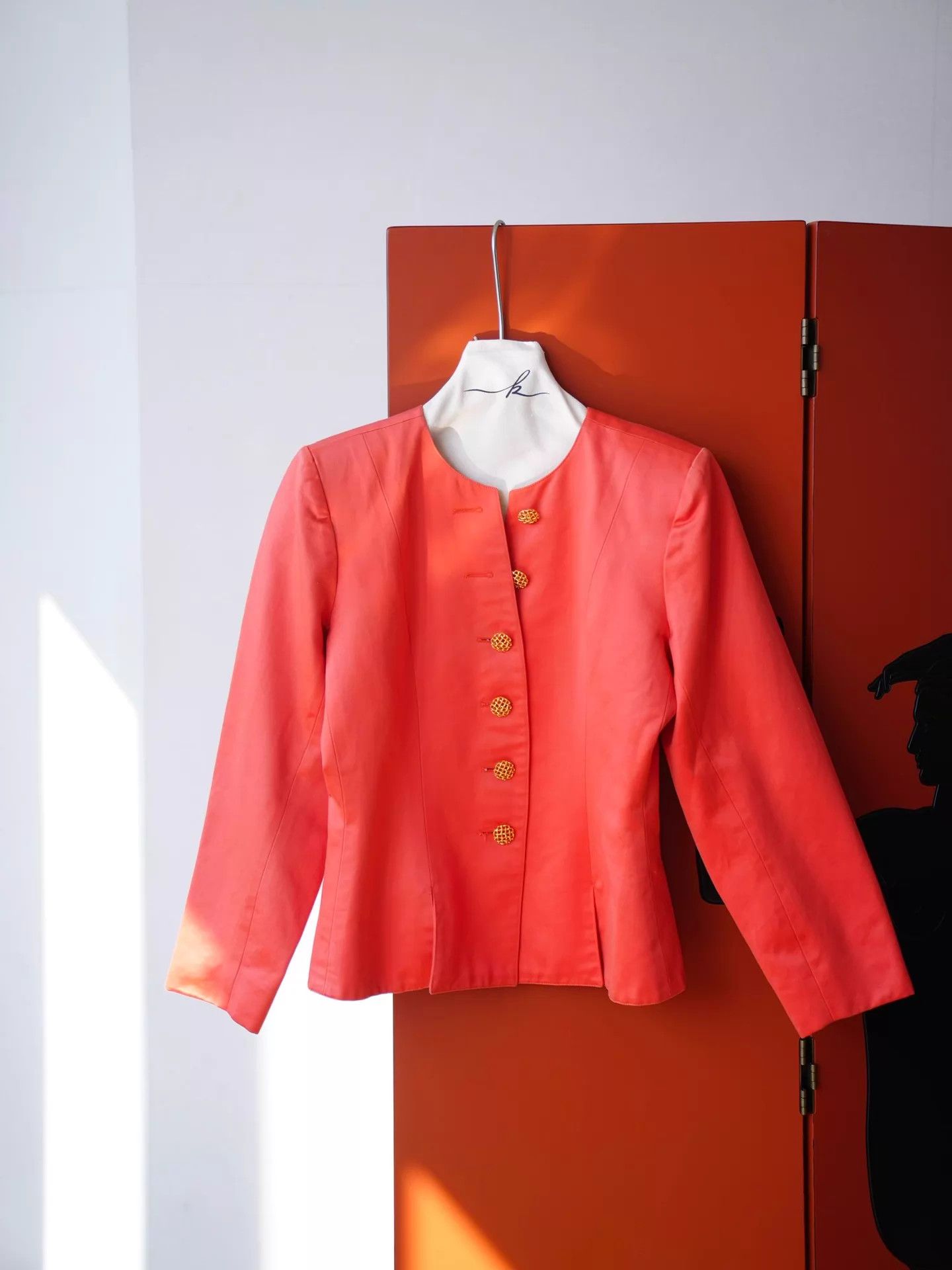Yves Saint Laurent YSL 1993 Left Bank Orange Red Blazer Gold Buttons Women's Size XS / US 0-2 / IT 36-38 - 2 Thumbnail