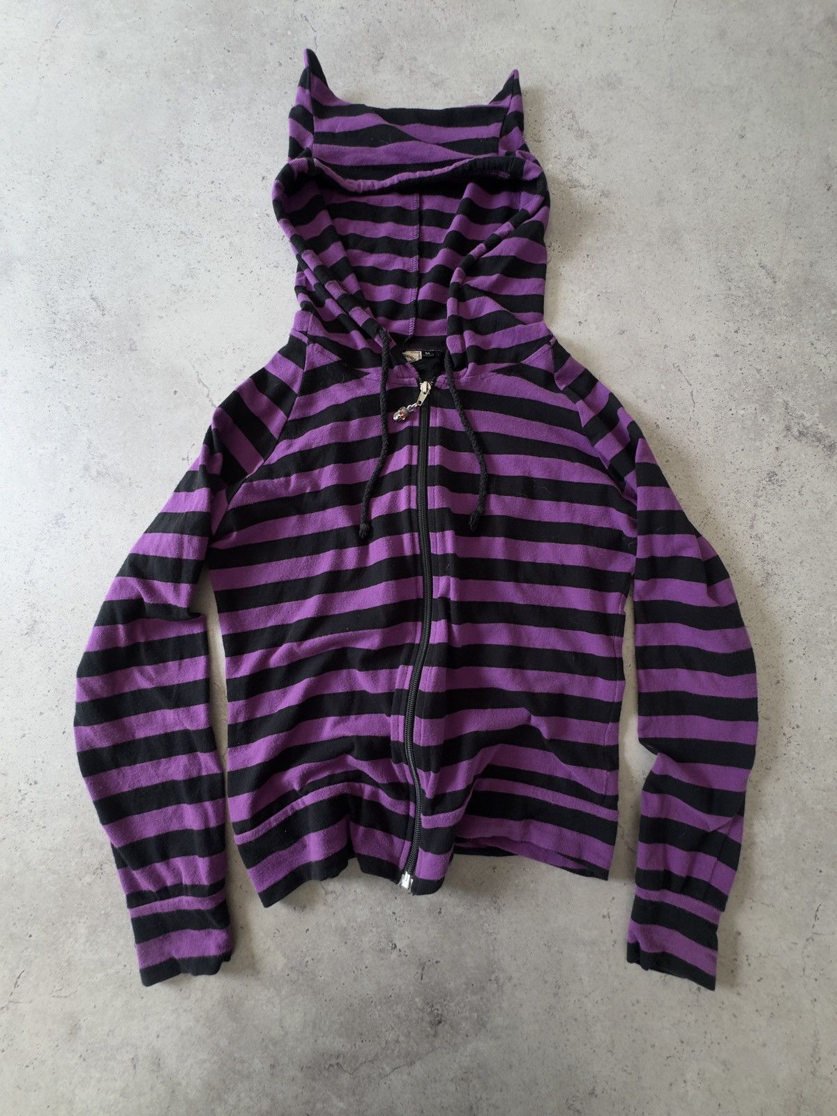 Japanese Brand Vintage Devil’s Ears Striped Secret Pocket Y2K Zip Hoodie Size S / US 4 / IT 40 - 1 Thumbnail