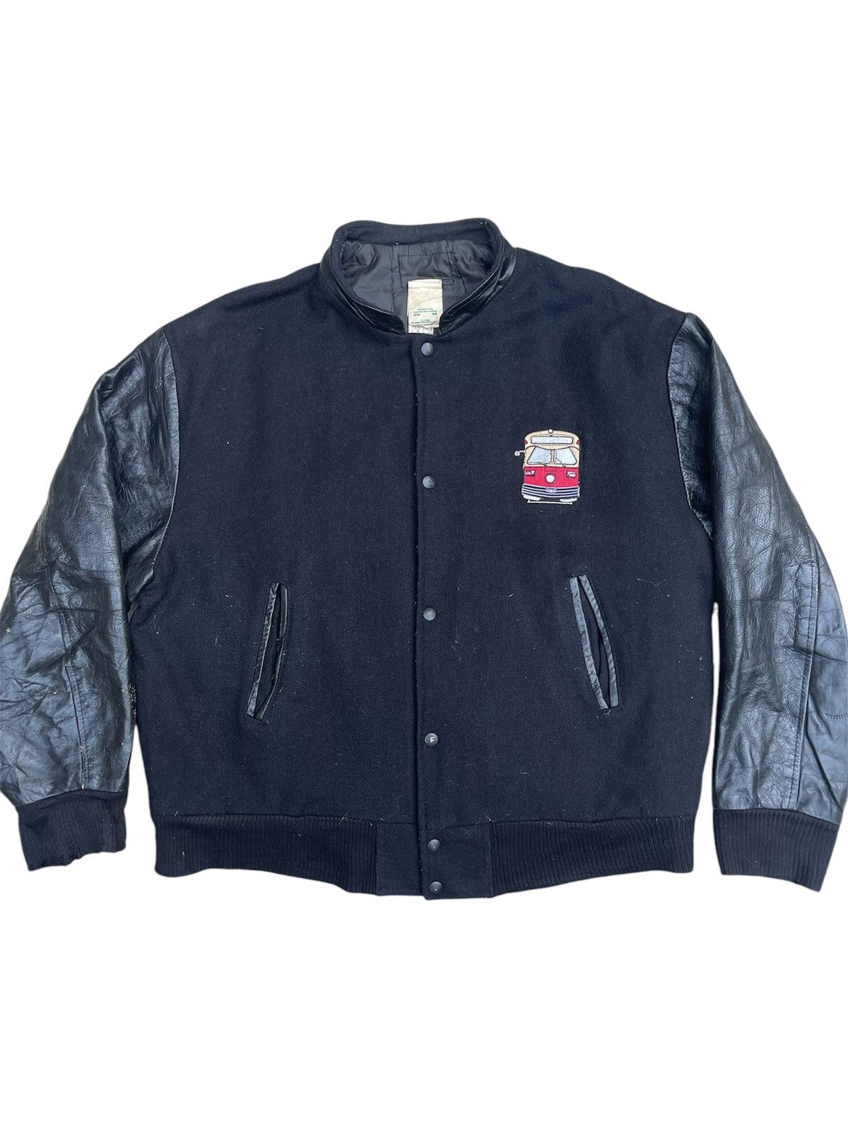 Vintage Vintage Varsity Jacket Leather Sleeves Streetcar Embroidery Size US L / EU 52-54 / 3 - 1 Thumbnail