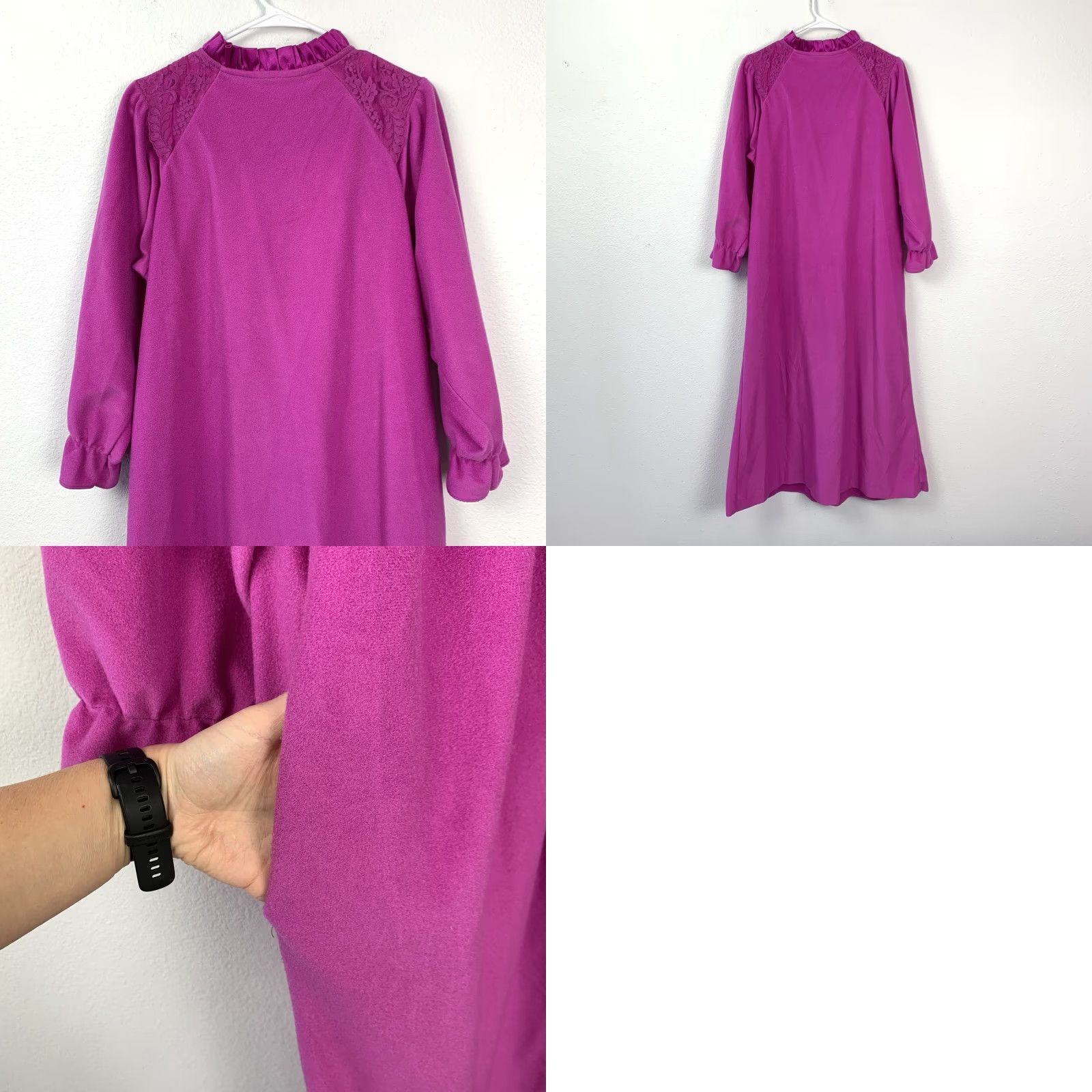 Vintage VINTAGE Kingly Nightgown Robe XS? XL? No Size tag — Regular Women Nightgown, Robe, Magenta Fleece Lace Pockets Zipper Mock Neck Long Sleeve Size XL / US 12-14 / IT 48-50 - 8 Thumbnail
