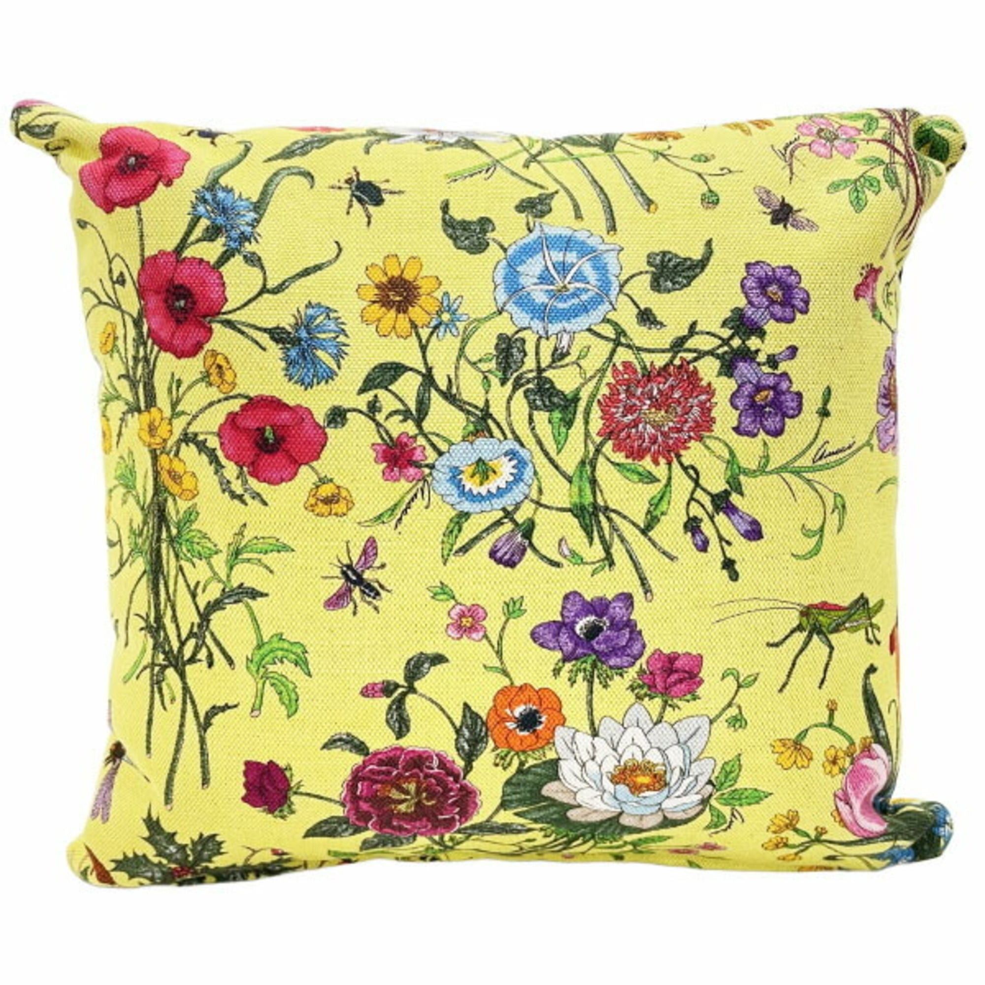 Gucci Gucci Flora Throw Pillow, Cotton and Linen, Multicolored Yellow, GUCCI Flower Mini Cushion, Pillow AA-16632 Size ONE SIZE - 1 Thumbnail