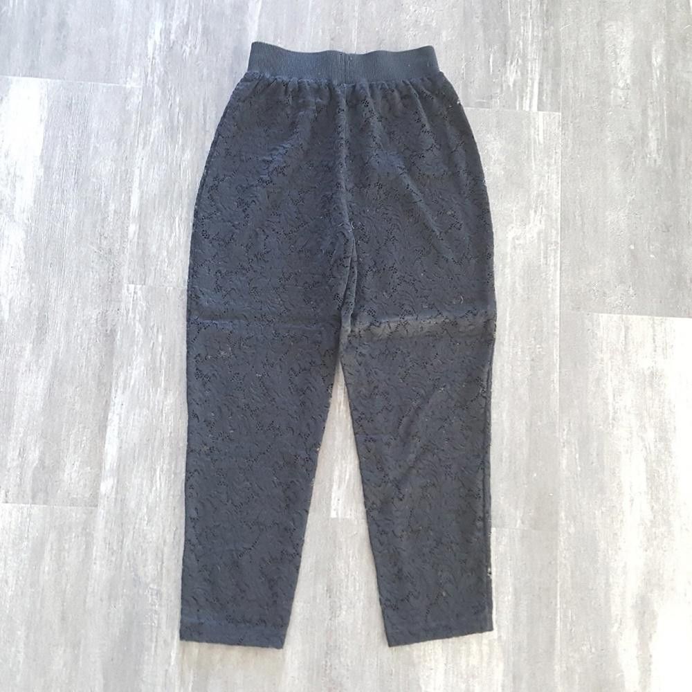 Designer Black Lace Detailed High Waisted Sheer Capri Size 30" / US 8 / IT 44 - 2 Thumbnail