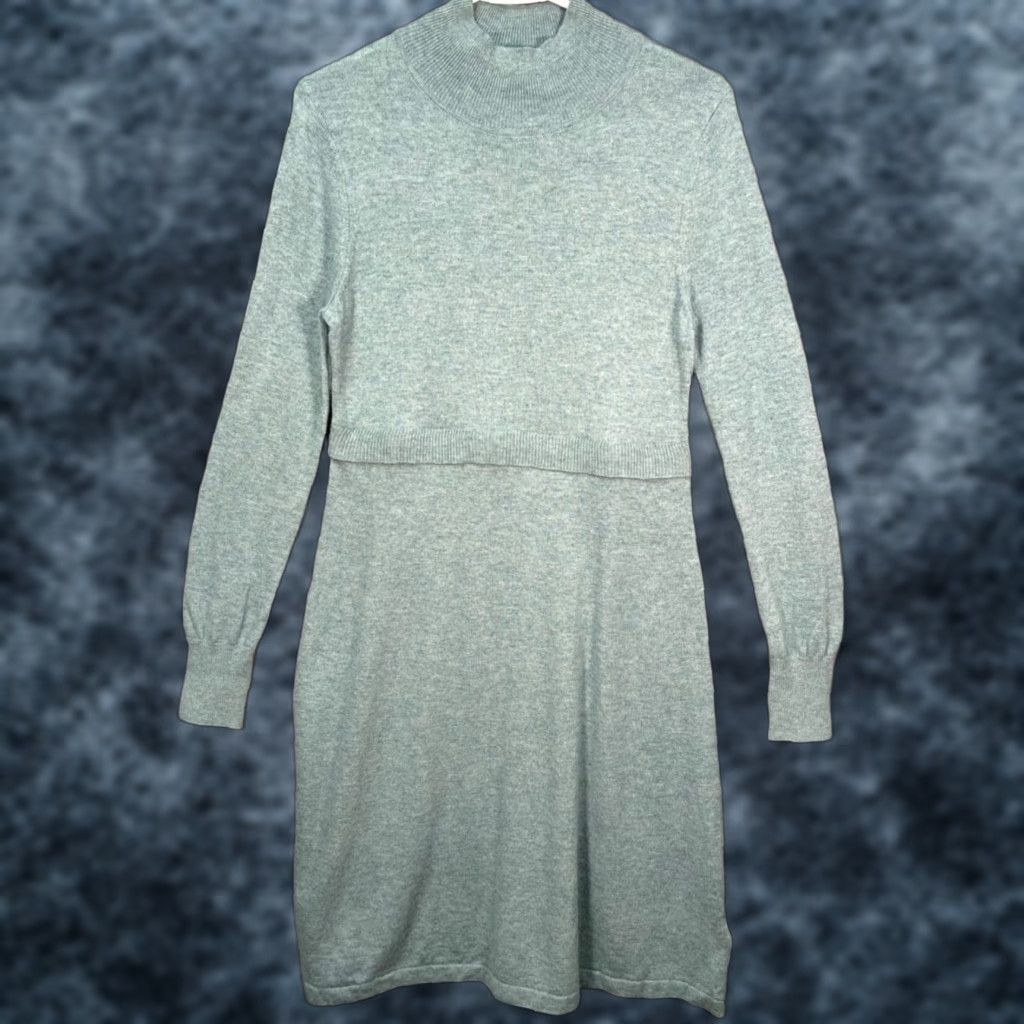 Vintage Seraphine Womens XS Maternity Sweater Dress Light Green Knit Viscose Blend - Solid Knit Mock Neck Long Sleeve Knee Length Casual Dress Size XS / US 0-2 / IT 36-38 - 1 Thumbnail