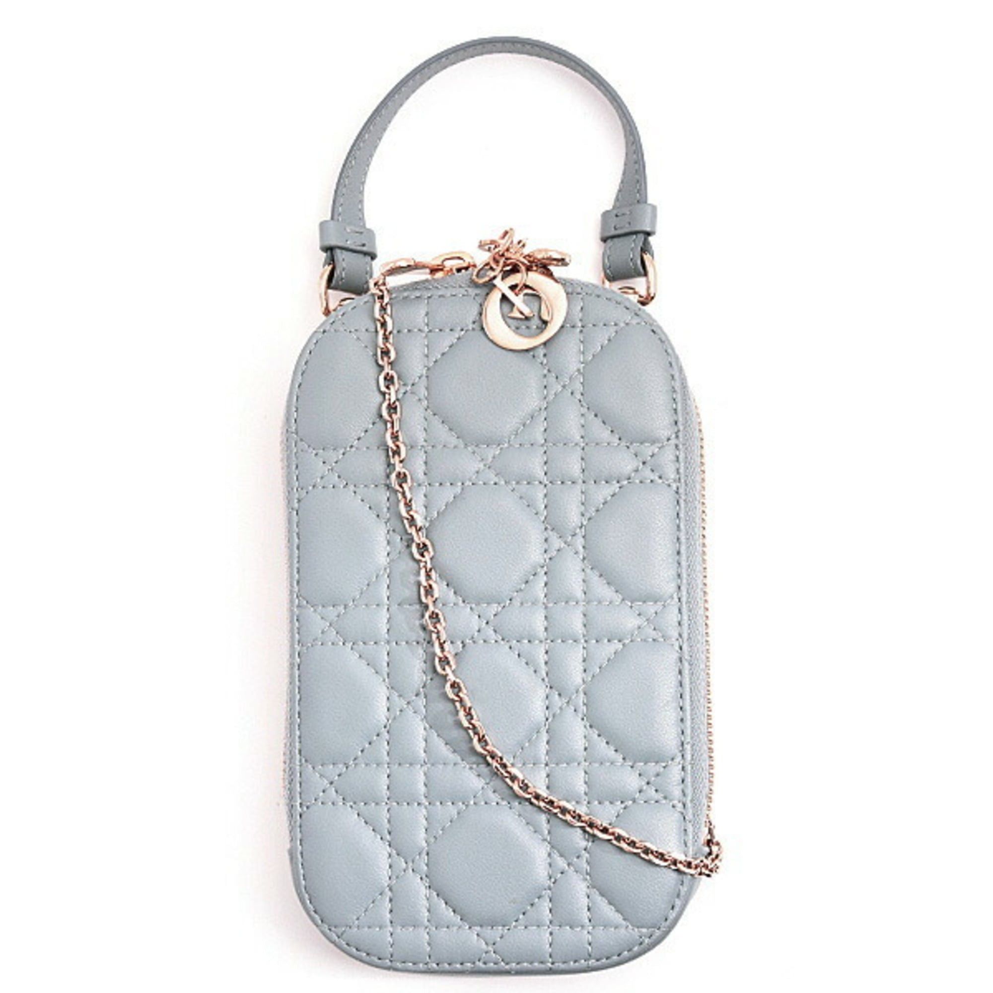 Christian Dior Women's Cannage Lady Phone Holder Bag in Blue-Gray Lambskin S0872ONMJ