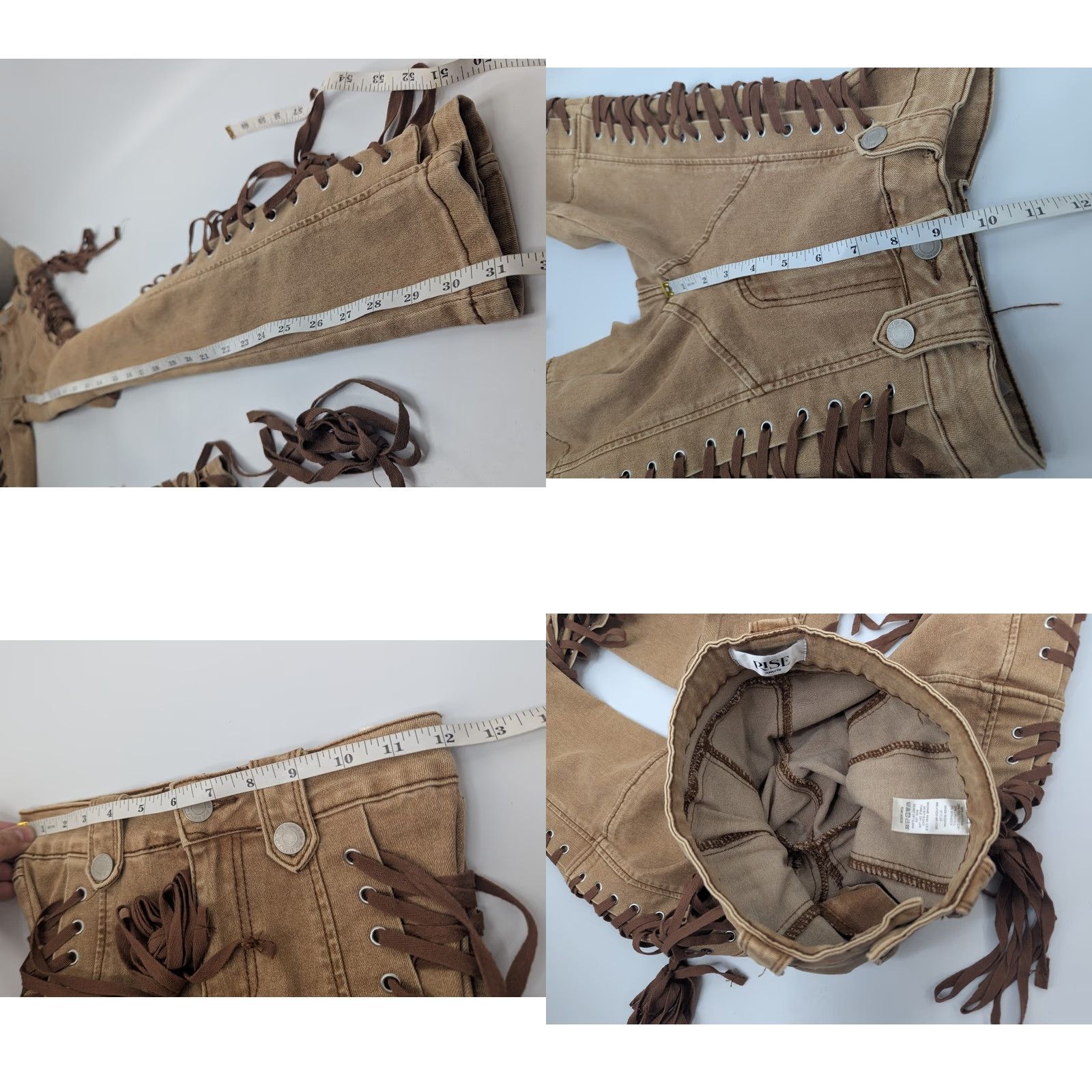 Vintage Rise Supply Co. Full Lace-up Expandable Sides Pants Y2K Western Hippie Khaki Tan 1 Denim Cotton Lyocell Polyester Teens Mens Womens Boys Girls Size 25" / US 0 / IT 36 - 8 Thumbnail