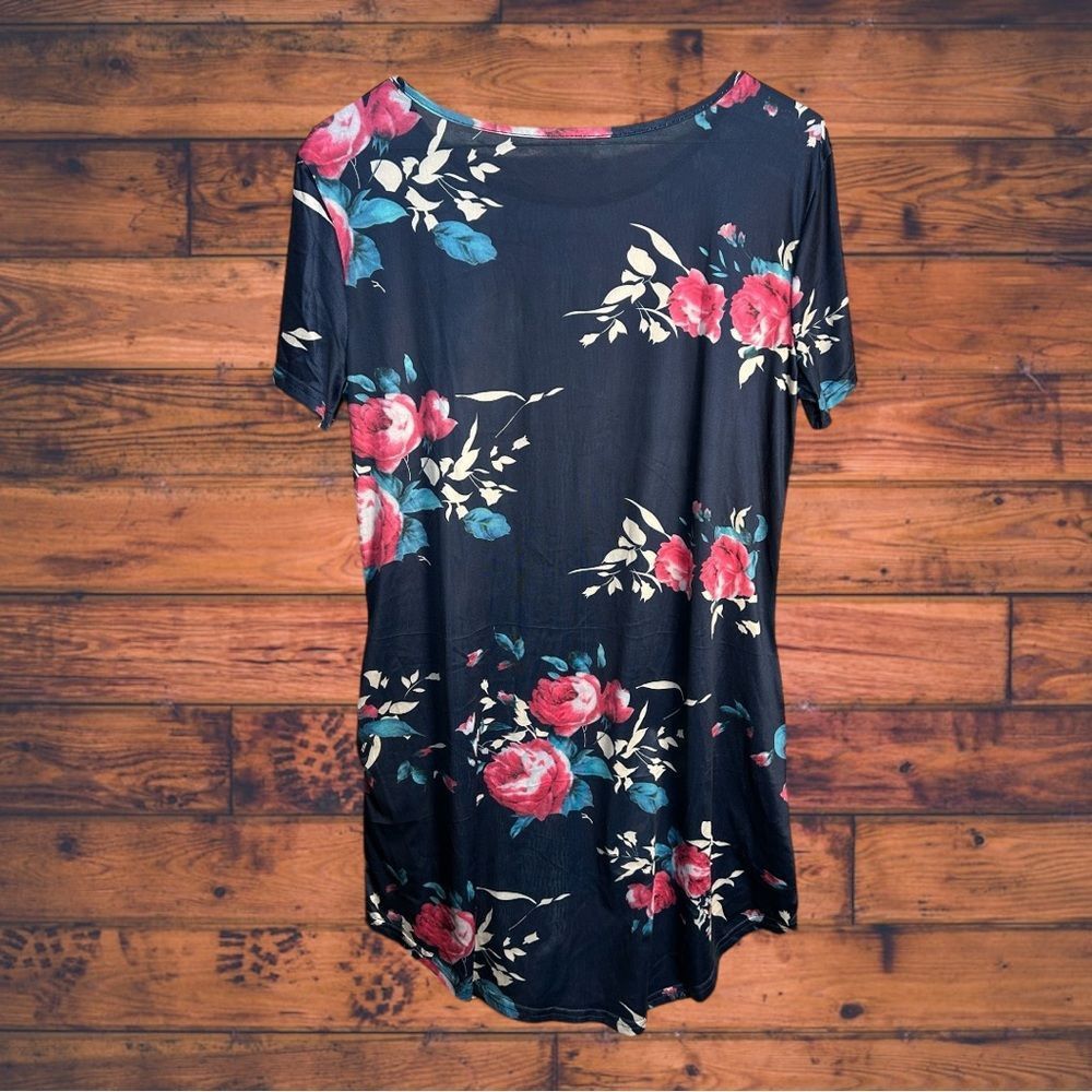 Other Large Navy Floral Mini Slightly Sheer Nightgown Size XL / US 12-14 / IT 48-50 - 2 Thumbnail