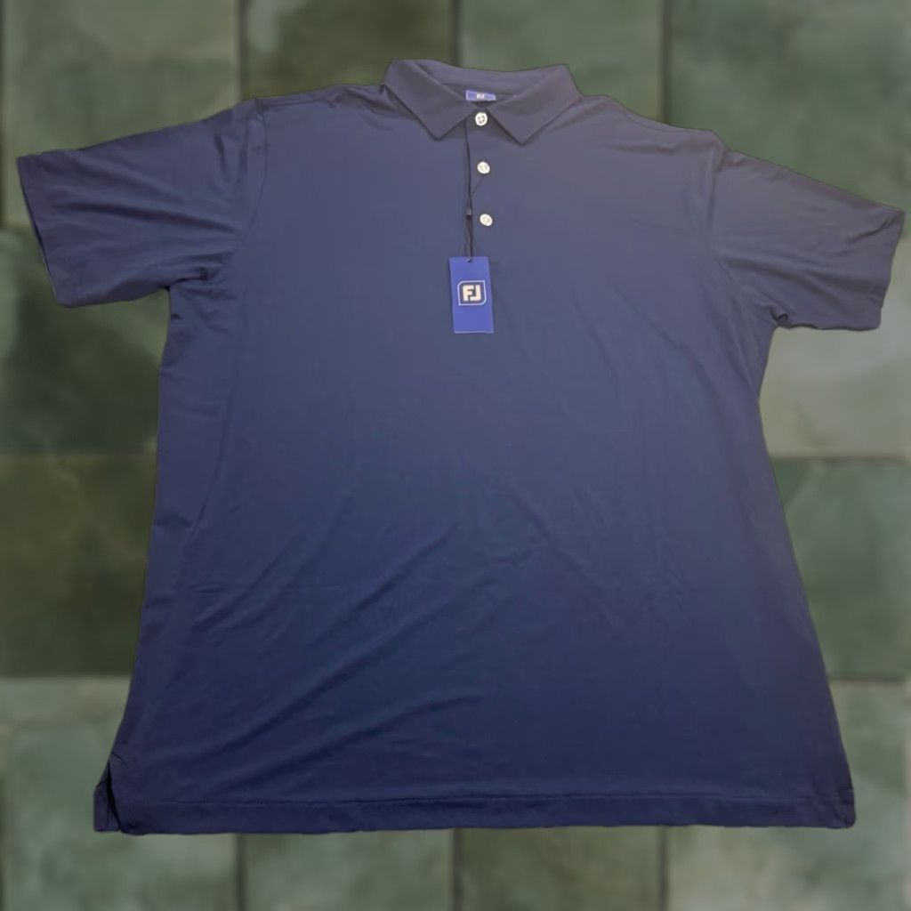 Footjoy NWT Blue Label Polo Golf Shirt XL Navy Blue Solid Short Sleeve Grey?