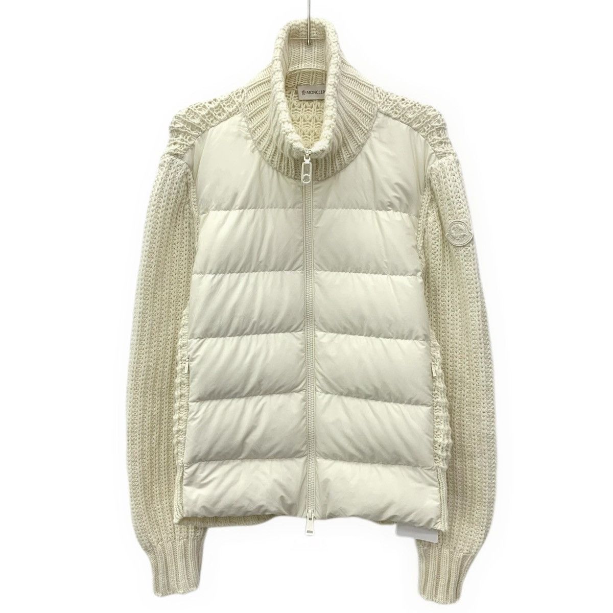 Moncler Moncler 24 Beige Logo Appliqué Cotton Knit Down Jacket Size S / US 4 / IT 40 - 1 Thumbnail
