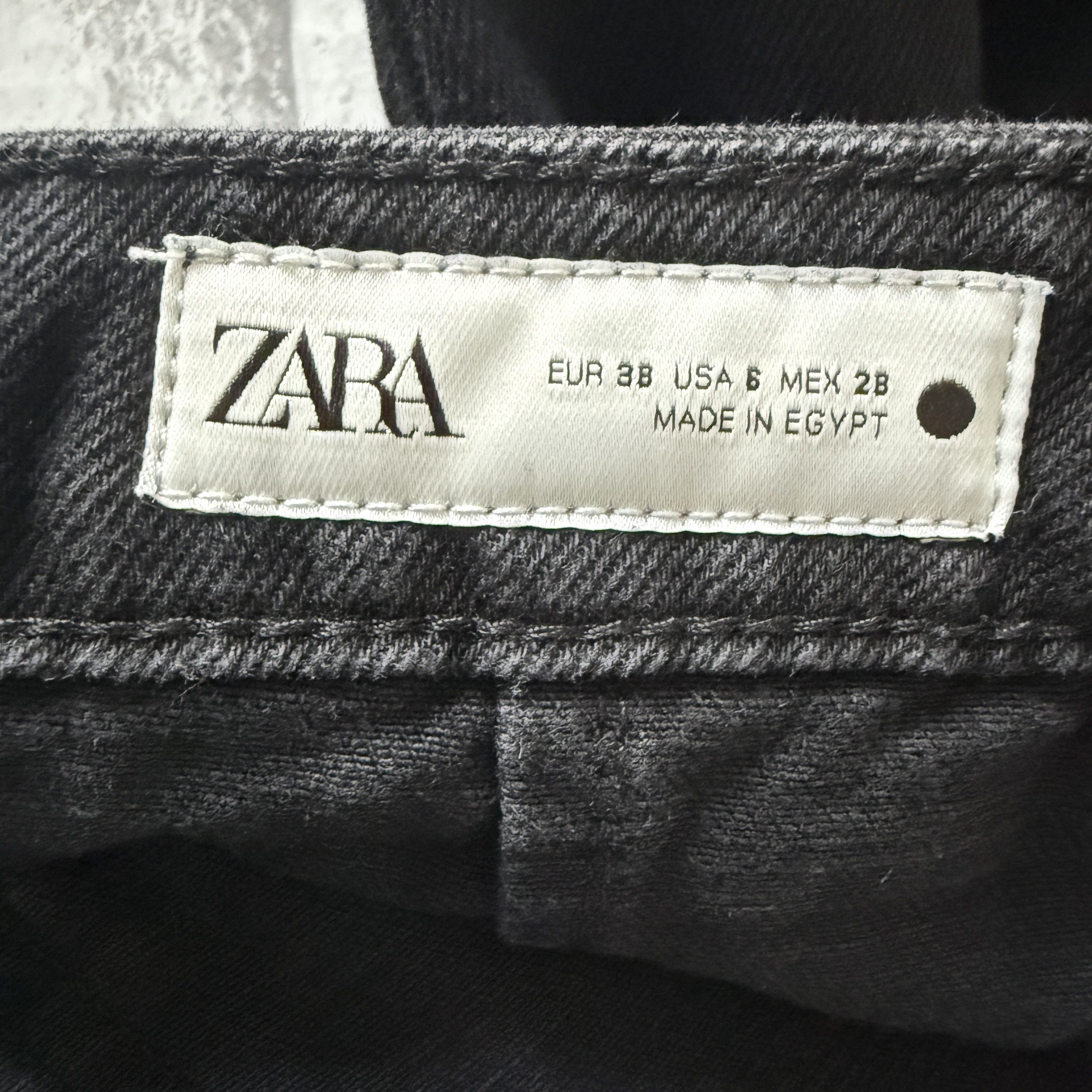 Zara Zara Black High-Waist Belted Denim Pants Cotton Classic Fit Size 28" / US 6 / IT 42 - 3 Thumbnail