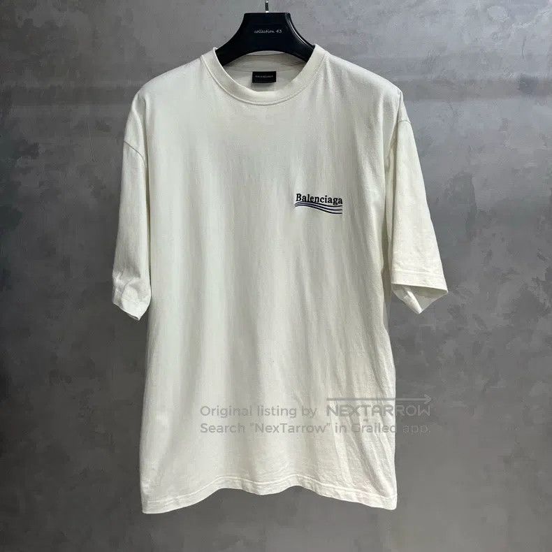 Balenciaga Balenciaga Beige letter printed round neck short sleeve T- Size US L / EU 52-54 / 3 - 1 Thumbnail