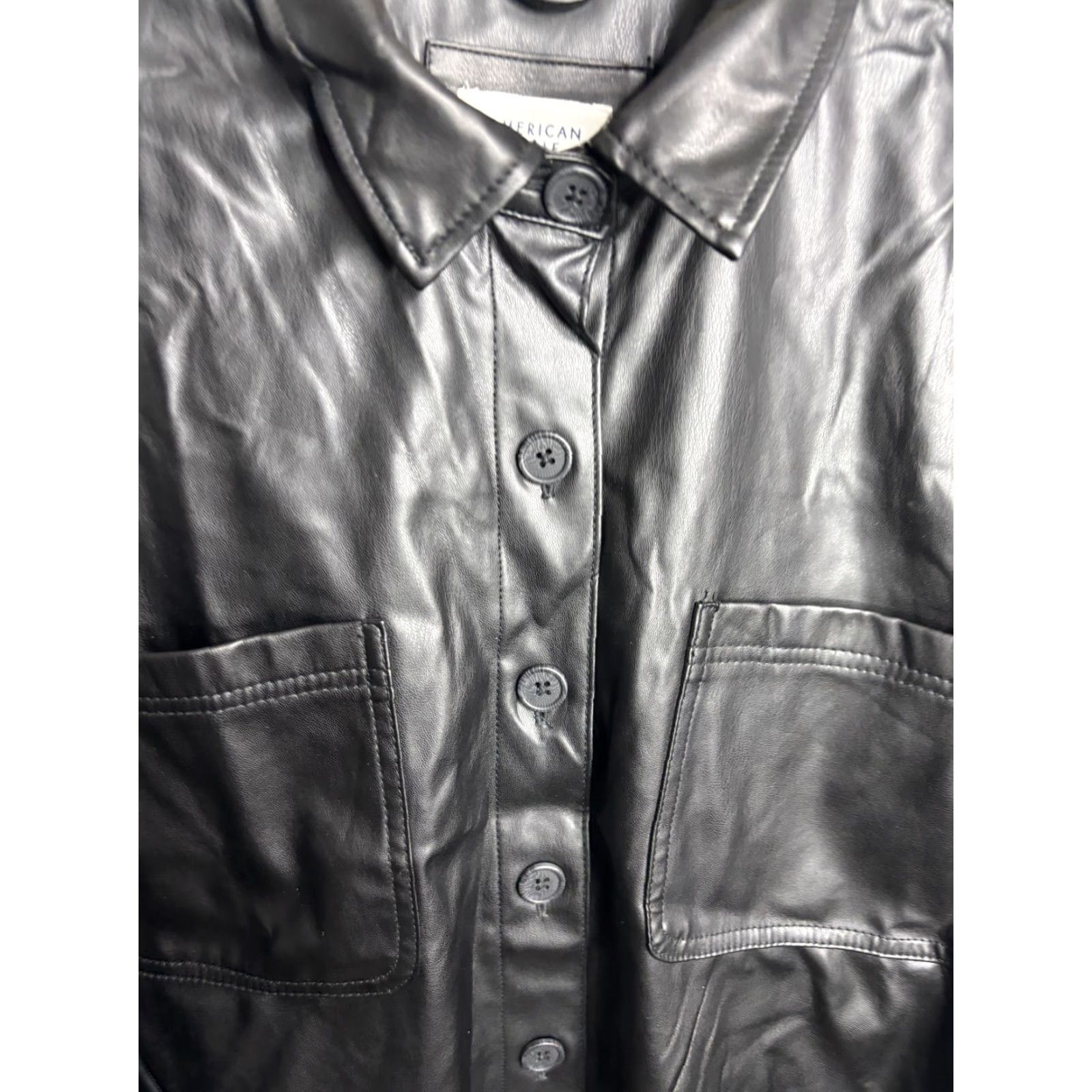 American Eagle Outfitters American Eagle Outfitters Shirt Jacket Womens Large Black Faux Leather Button Shacket Size L / US 10 / IT 46 - 3 Thumbnail