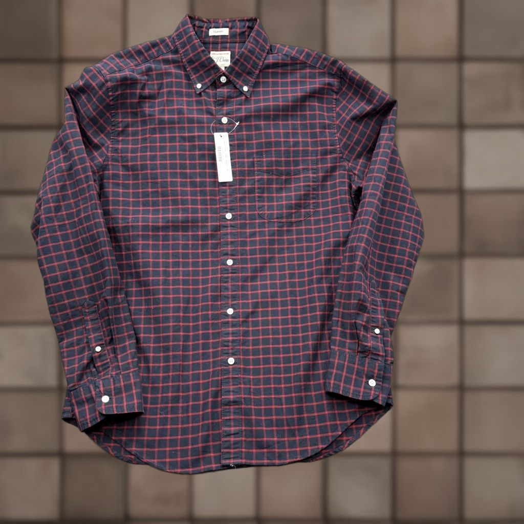 J.Crew VINTAGE J.CREW Shirt Mens Medium Navy Red Check Classic Fit American Pima Cotton Size US M / EU 48-50 / 2 - 1 Thumbnail