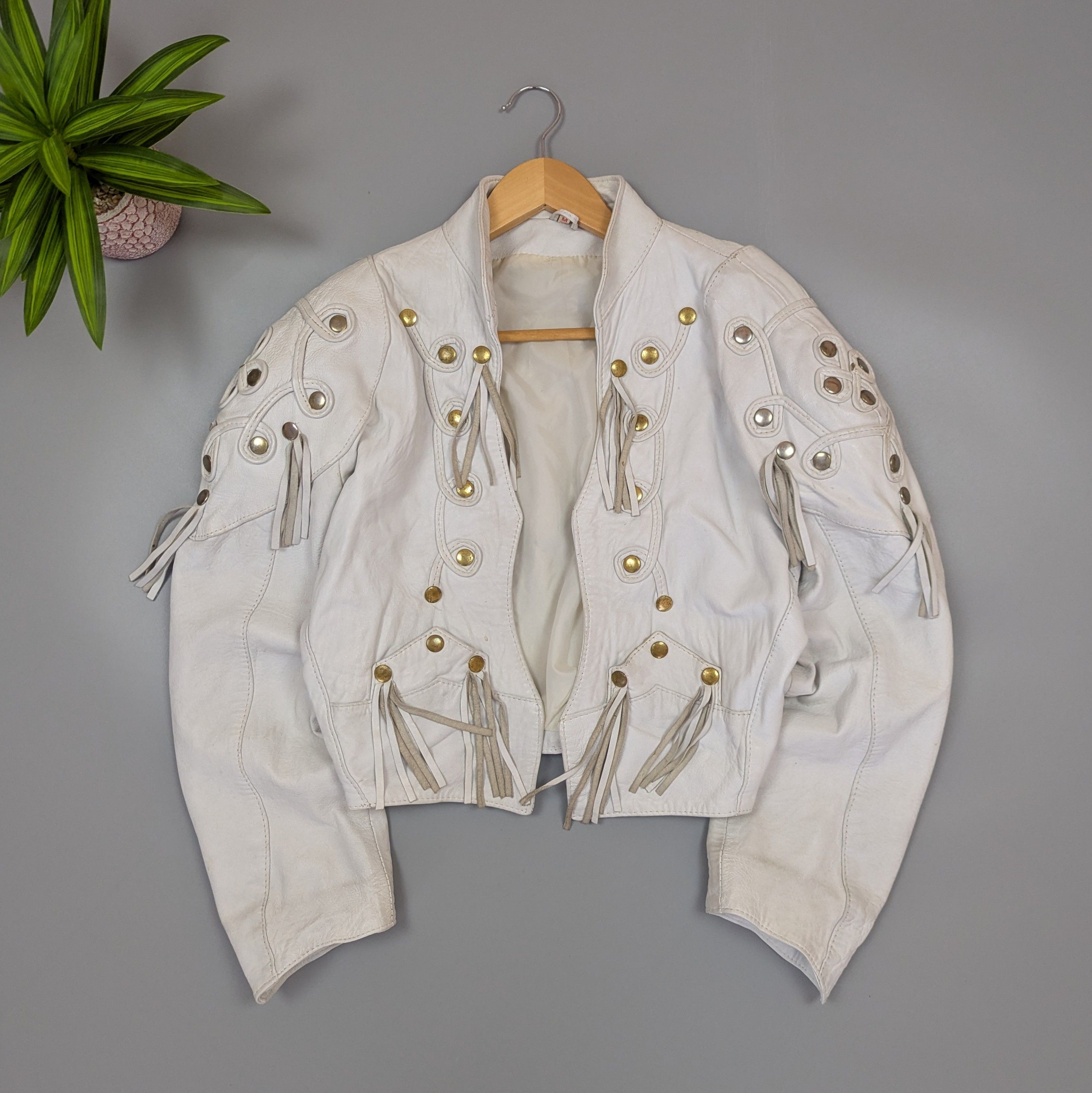 Vintage Vintage 80s White Leather Jacket Bomber Womens Sz M Size M / US 6-8 / IT 42-44 - 1 Thumbnail