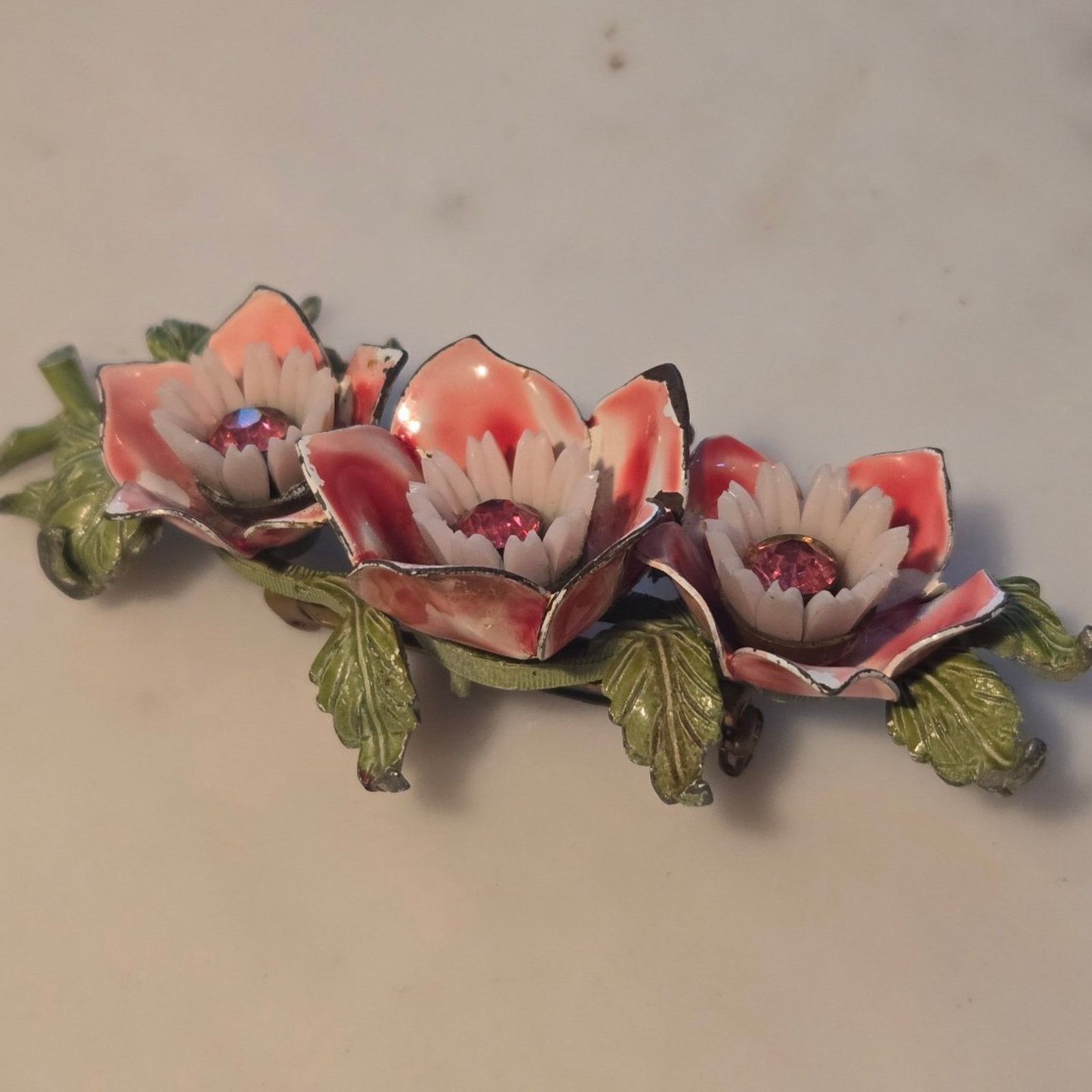 Pieces Uniques Vintage Floral Brooch Vintage Enamel Flower Enamel Pink Size ONE SIZE - 5 Thumbnail