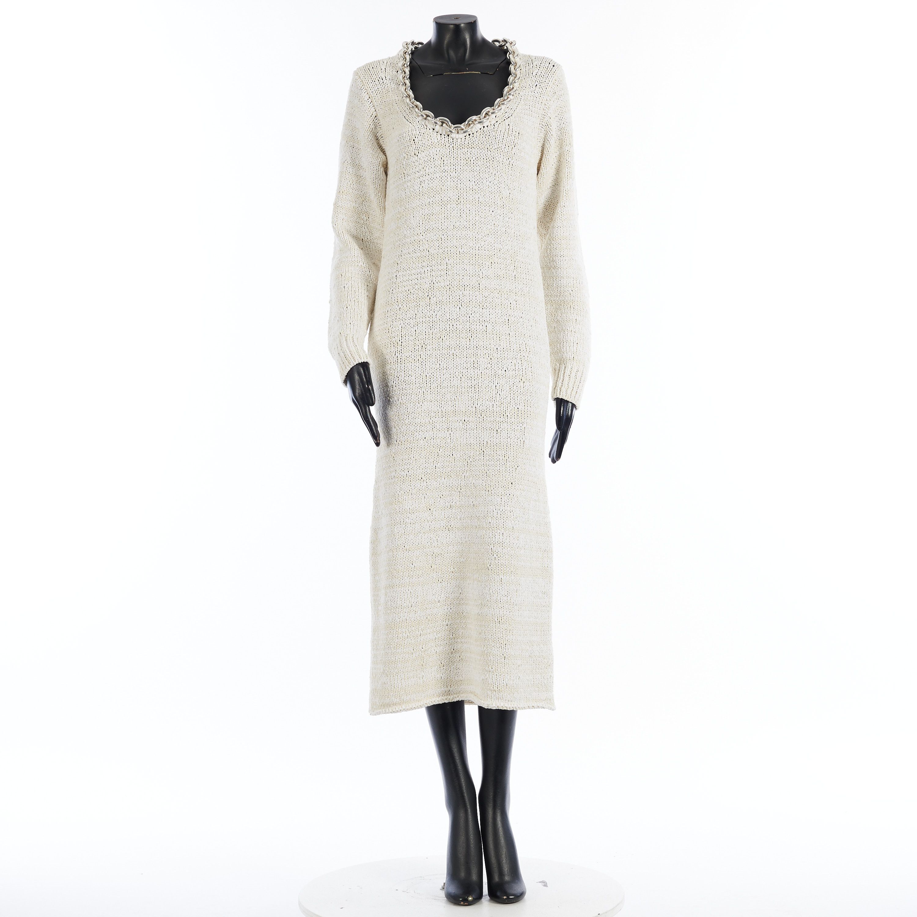 Bottega Veneta Textured Cotton Knit Dress With Chunky Chain In Chalk White Size S / US 4 / IT 40 - 9 Thumbnail