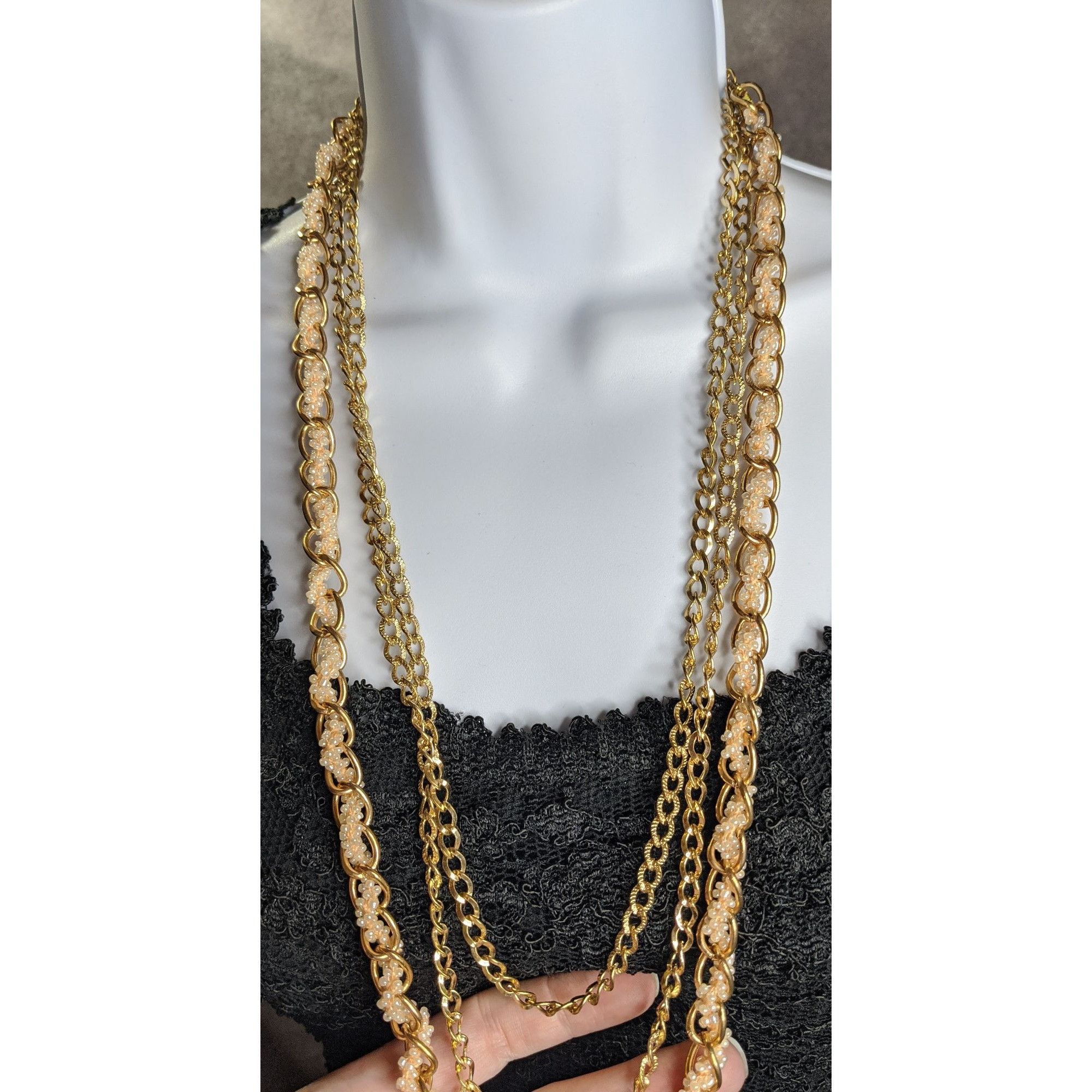 Other Vintage Y2K Gold-Tone Multi-Strand Necklace With Pink Glass Size ONE SIZE - 5 Thumbnail