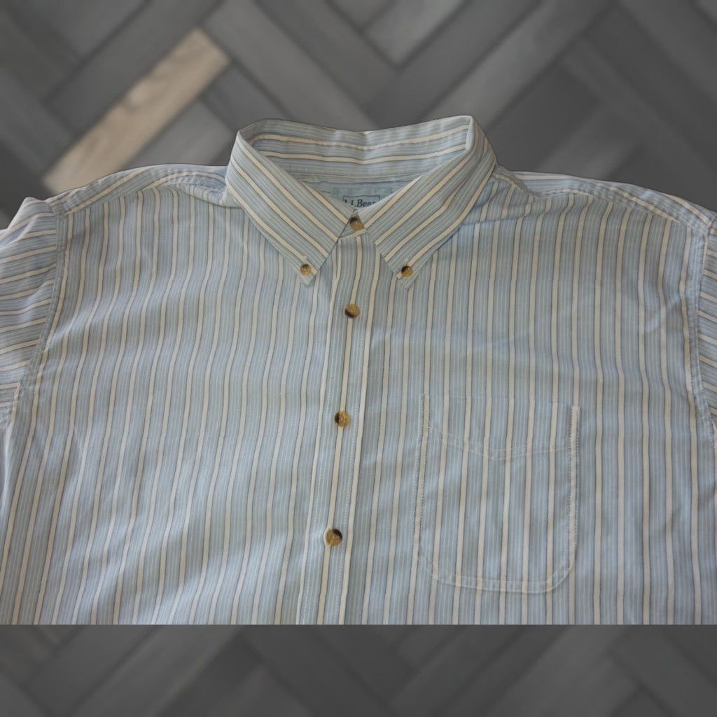 Vintage VINTAGE L.L. Bean Men's Shirt Short Sleeve Button-Up Big & Tall 2XLT Cotton Blue Striped Size US XXL / EU 58 / 5 - 1 Thumbnail